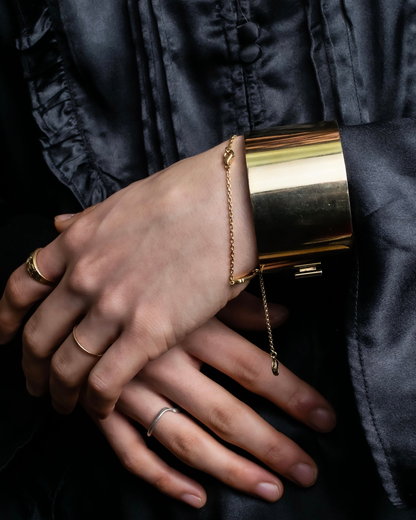 "CELINE" Large leather docking gold bracelet