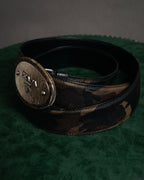 “PRADA” 2010’s Saffiano camouflage relief logo buckle
leather belt