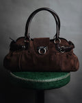 "Salvatore Ferragamo" 00’s suede gancini gathered bowling bag
