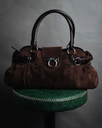 "Salvatore Ferragamo" 00’s suede gancini gathered bowling bag