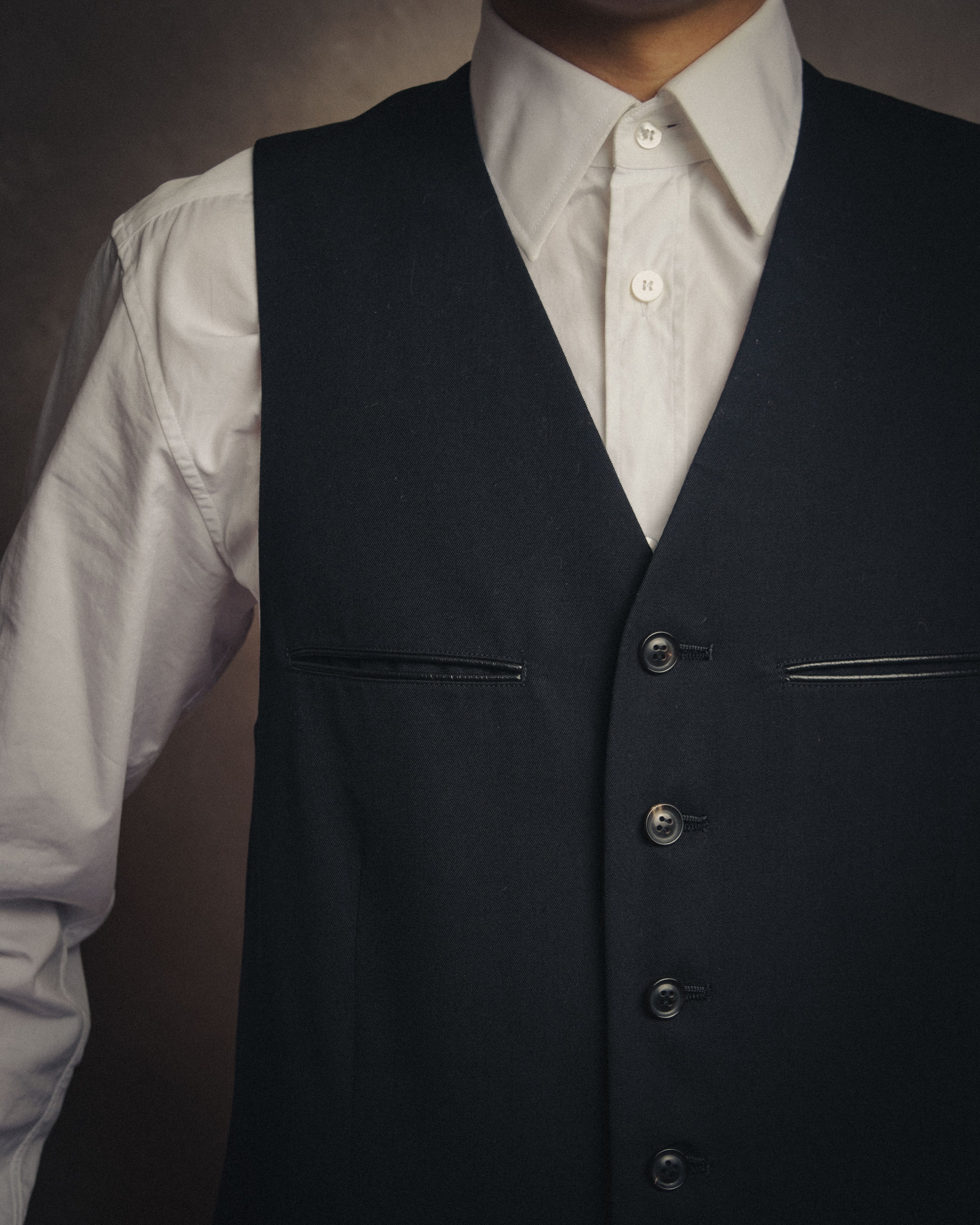 -SPECIAL- “Y’s” 90’s long tailored leather-trimmed vest