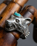 "GUCCI" Anger Forest series wolf motif turquoise stone design silver ring
