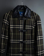 "BURBERRY" Leather switching design check tweed coat