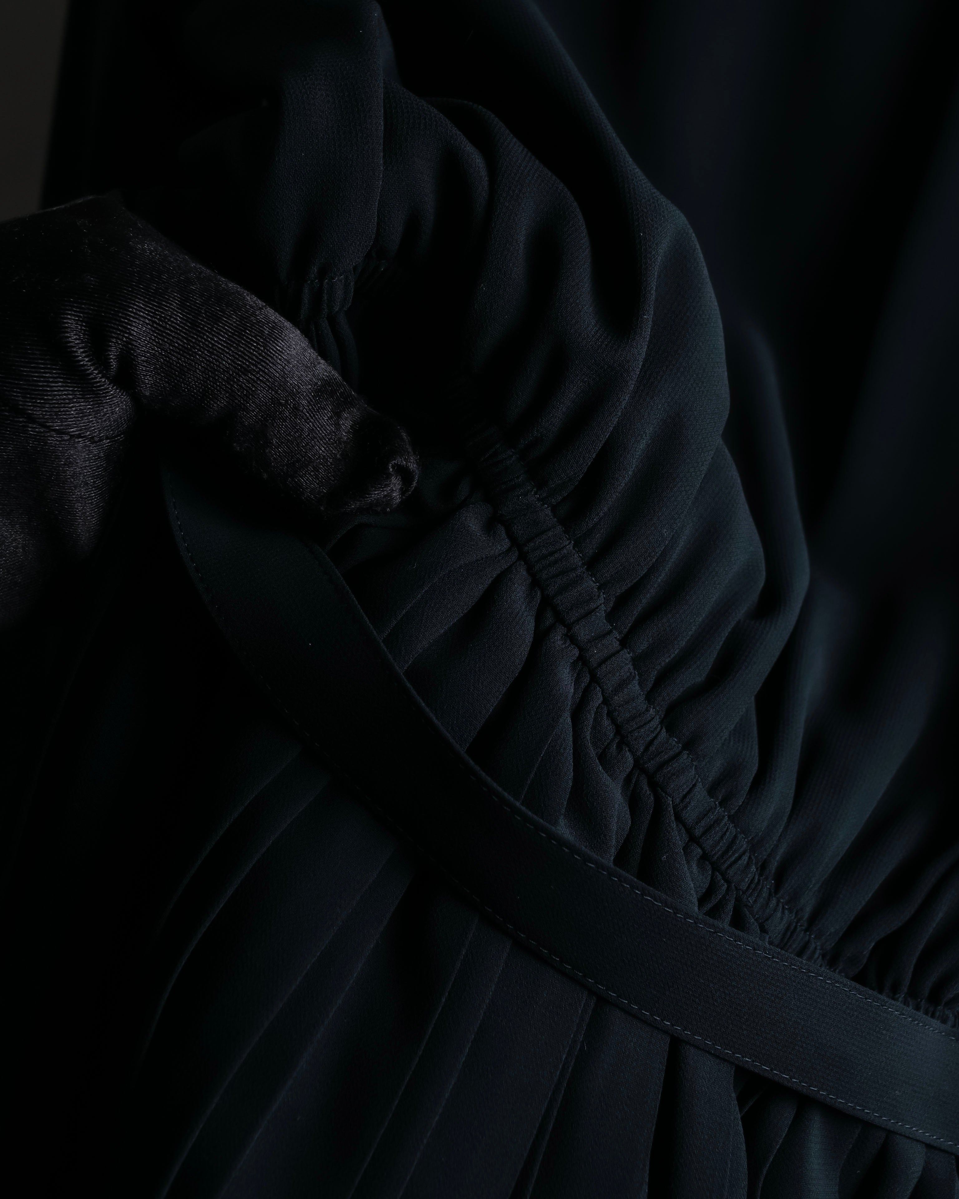 "SOANA" Bowtie belted design long black dress