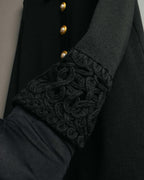 -SPECIAL- “Yves Saint Laurent” 90’s crochet collar pearl button knit pullover