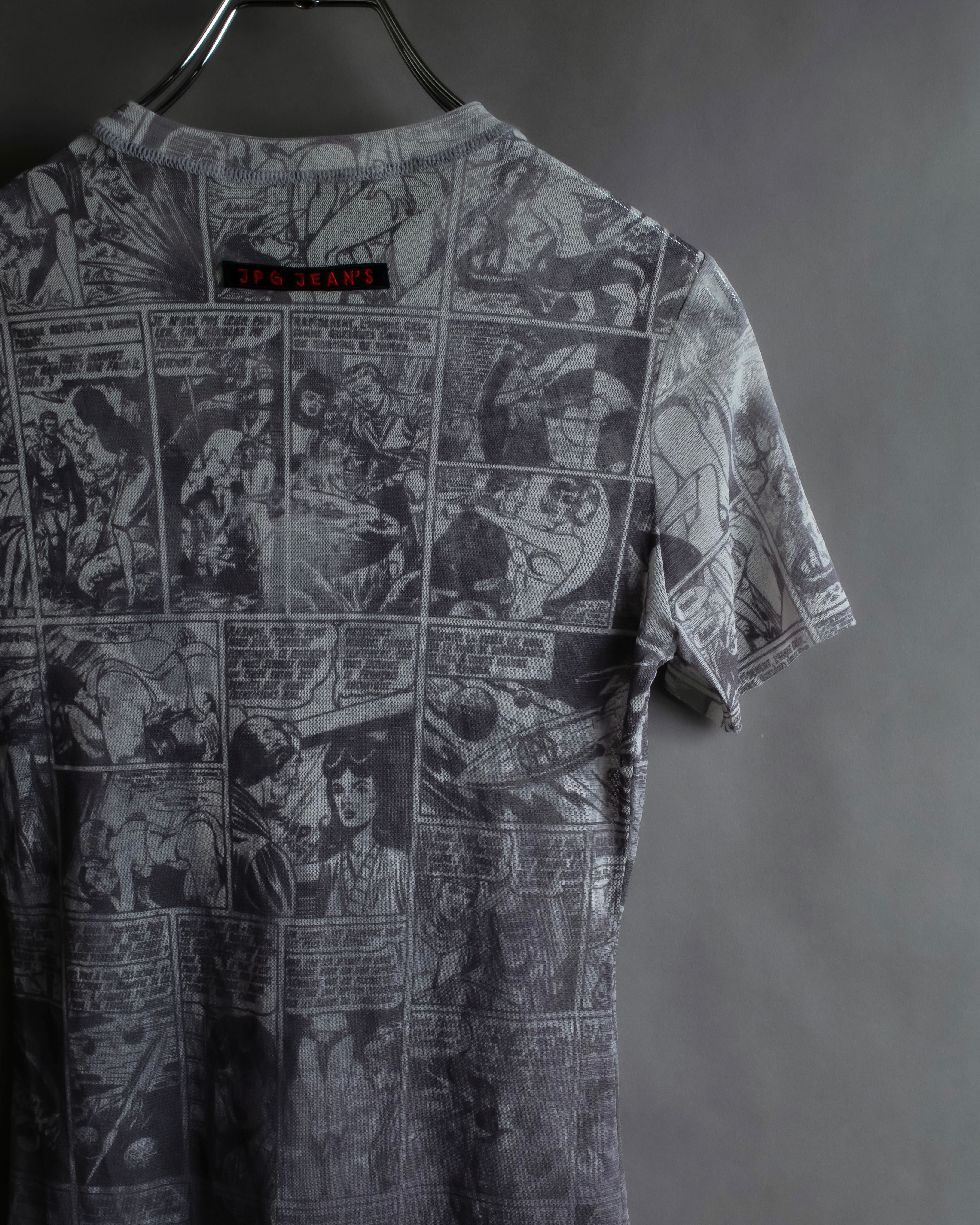 "JEAN PAUL GAULTIER JEANS" American comic book motif sheer short length pullover