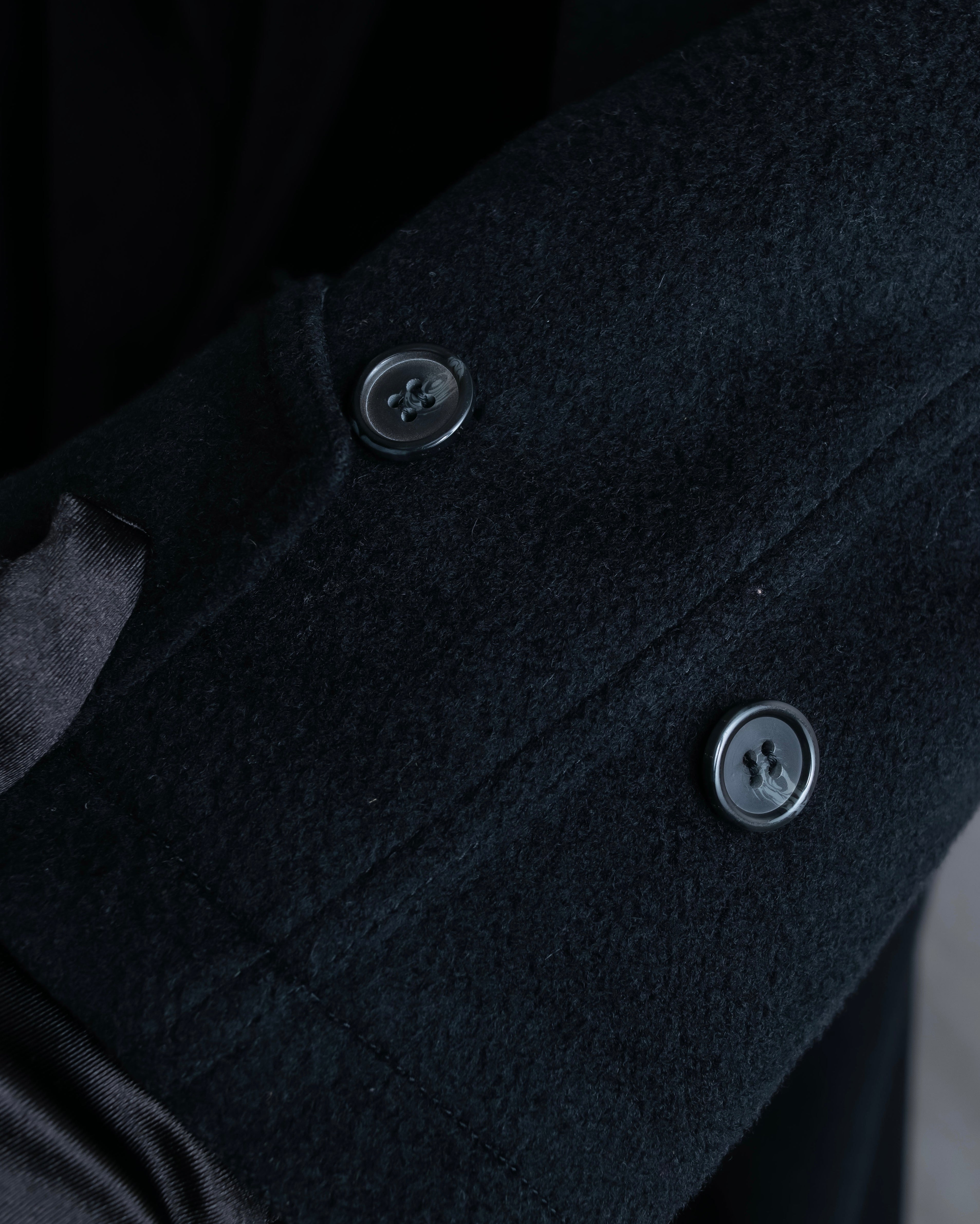 "GIANNI VERSACE UPDATE"
 Fur trimmed wool cashmere maxi double breasted coat