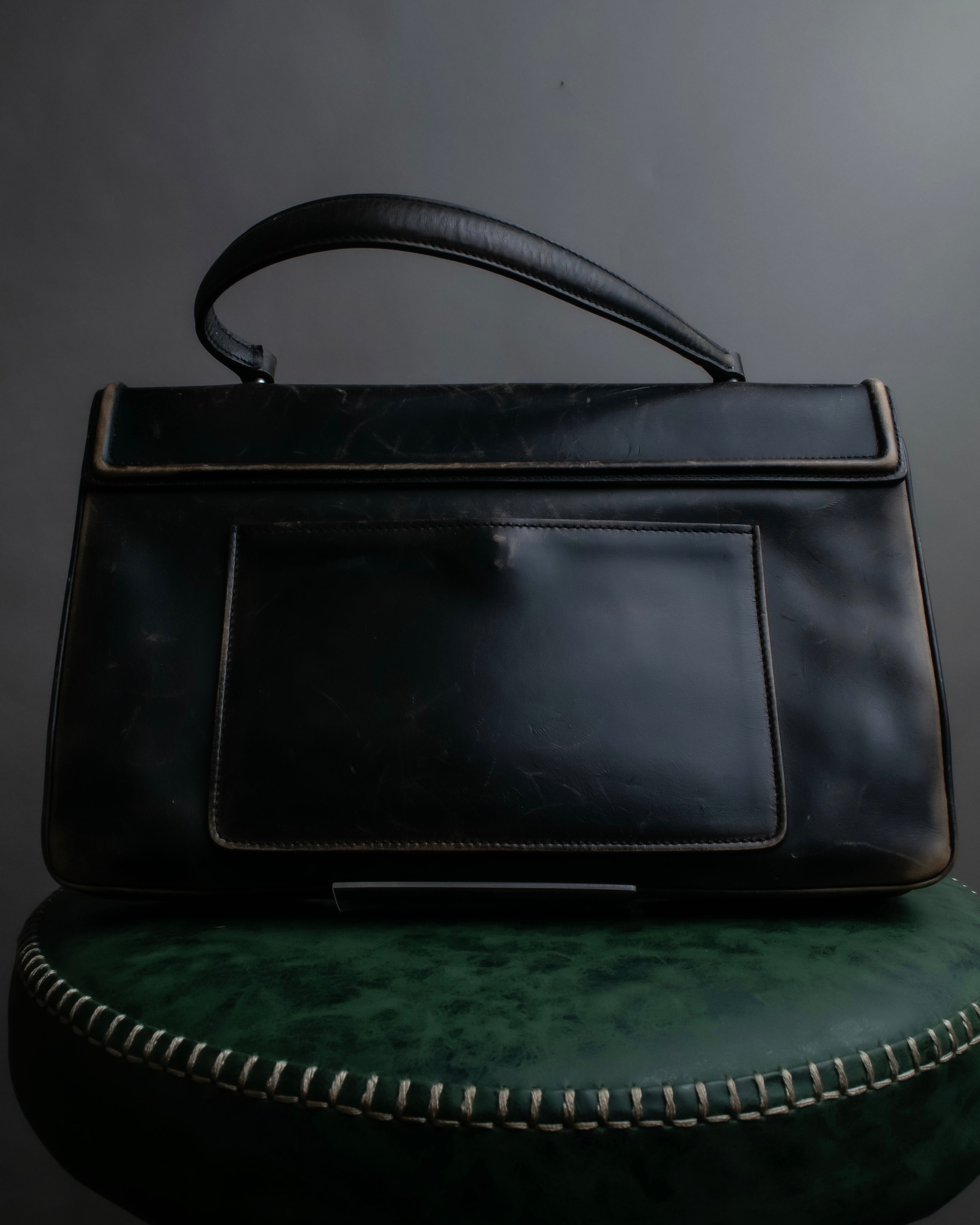 "PRADA" Aged metal parts design leather hand bag