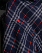 "BURBERRYS" Navy check pattern relaxing pajama shirt