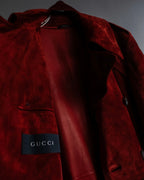 "GUCCI" 1990’s Tom Ford period deep red color suede long trench coat