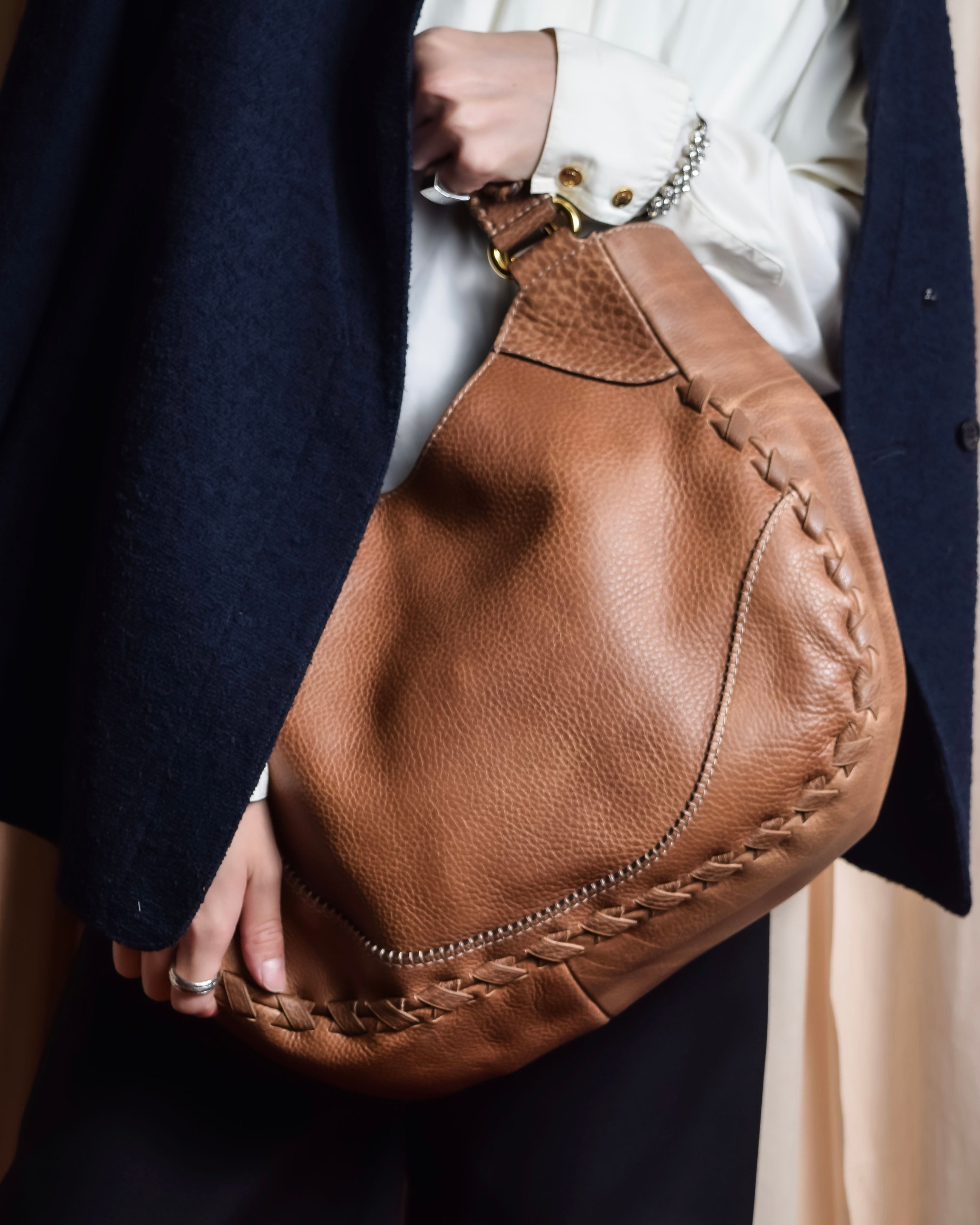 "GUCCI" Charlotte whipstitch hobo leather shoulder Bag