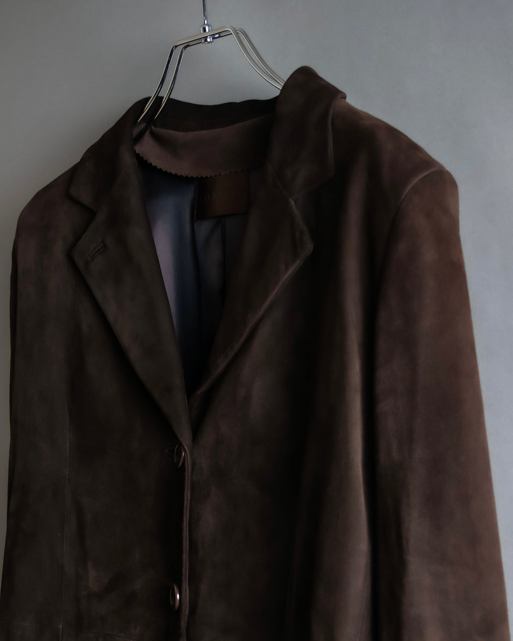 "LOEWE" 80's flowing line suede leather chester coat