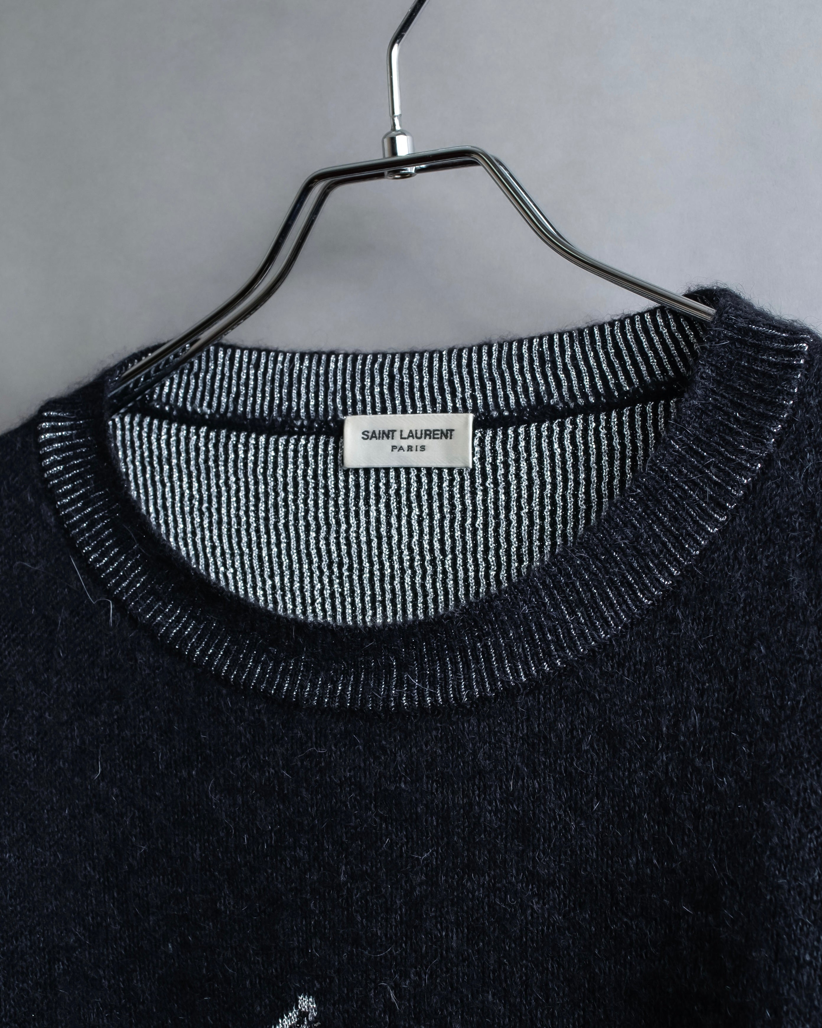 "Saint Laurent" Handsome face embroidery mohair blend oversized knit