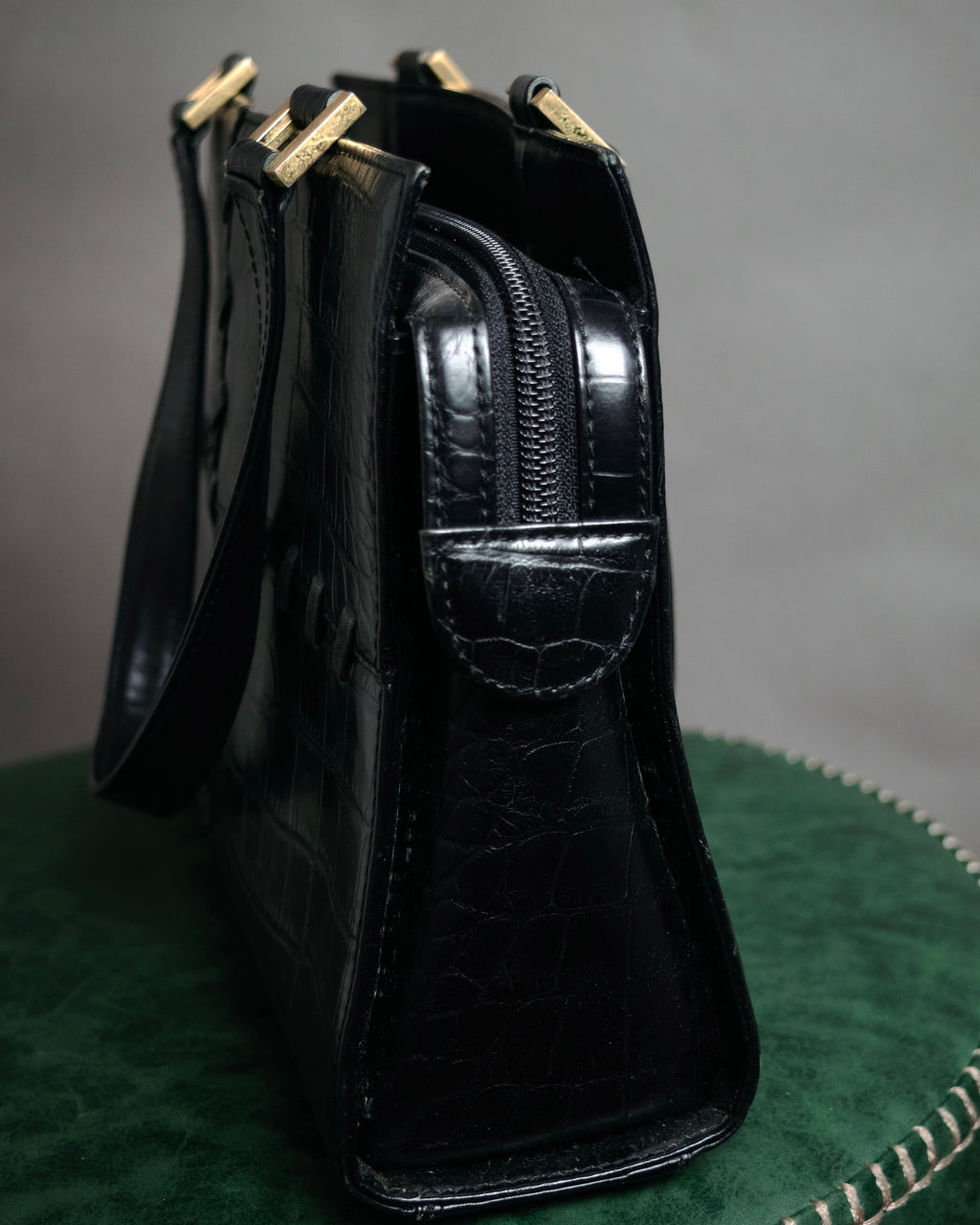 “YVES SAINT LAURENT” 90’s–Early 00’s Croc embossed leather woven stitch tote bag