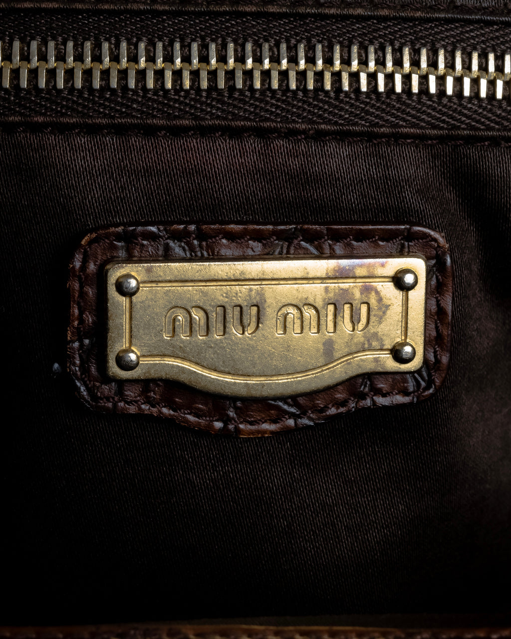 "MIU MIU" Antique design crocodile embossed leather 2way bag