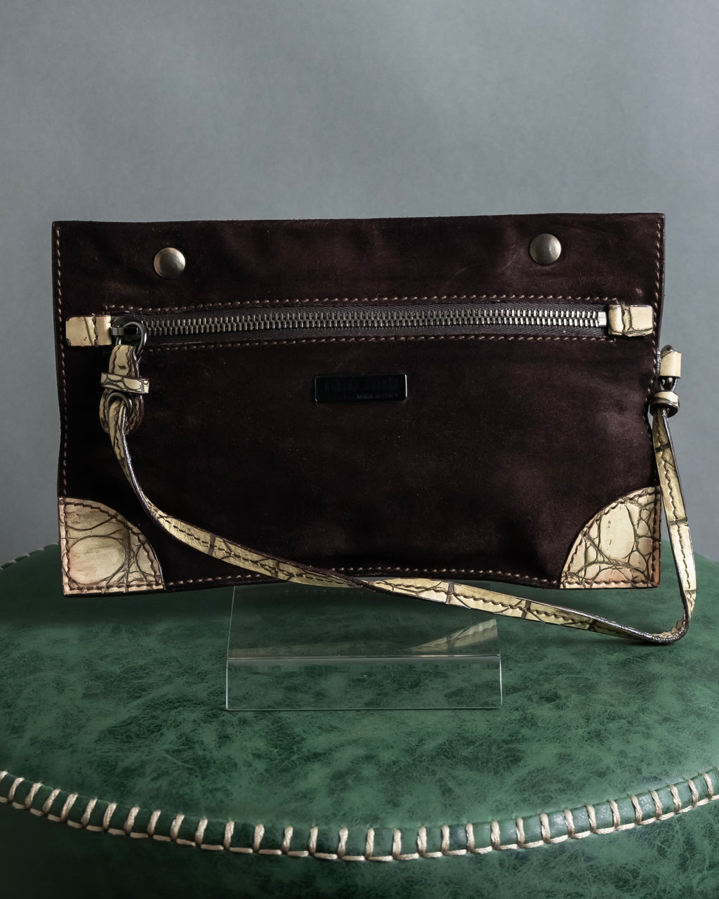 "MIU MIU" Belt strap design embossed leather hand bag