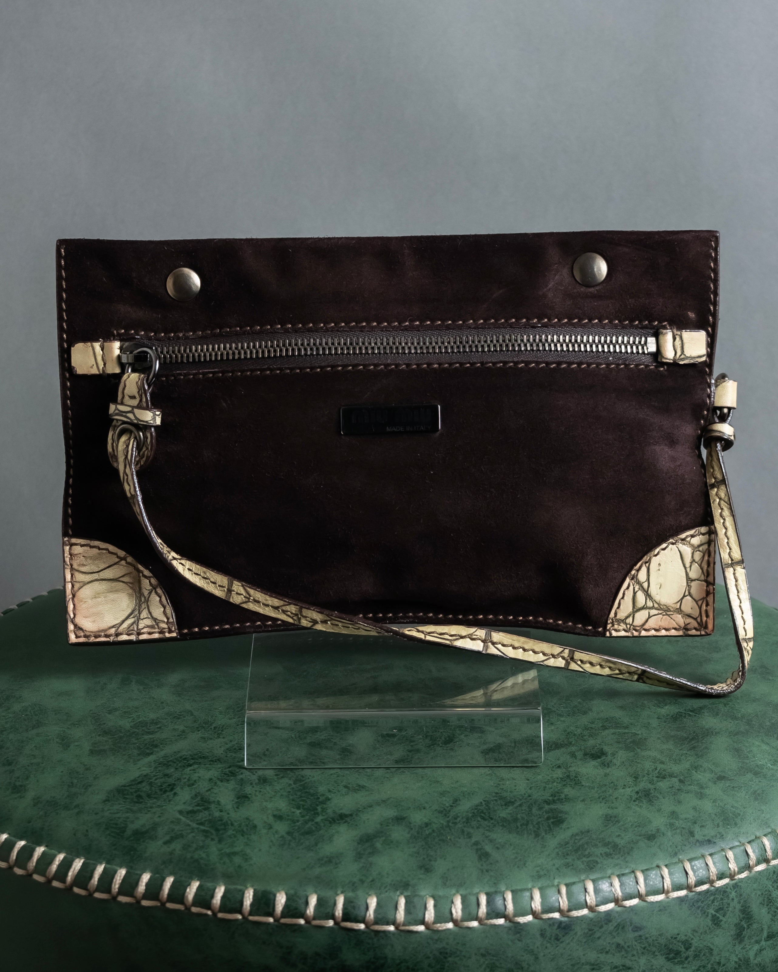 "MIU MIU" Belt strap design embossed leather hand bag