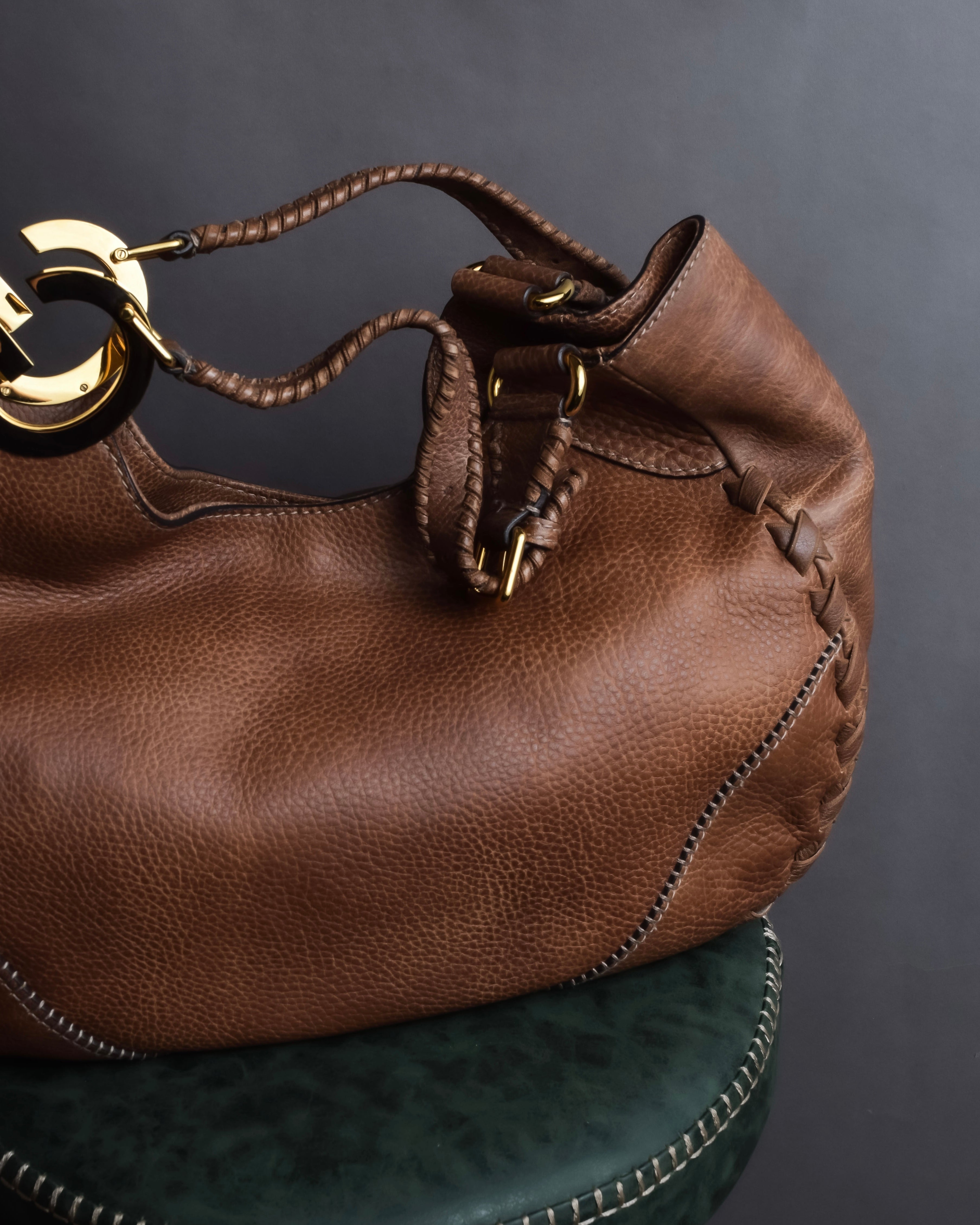 "GUCCI" Charlotte whipstitch hobo leather shoulder Bag