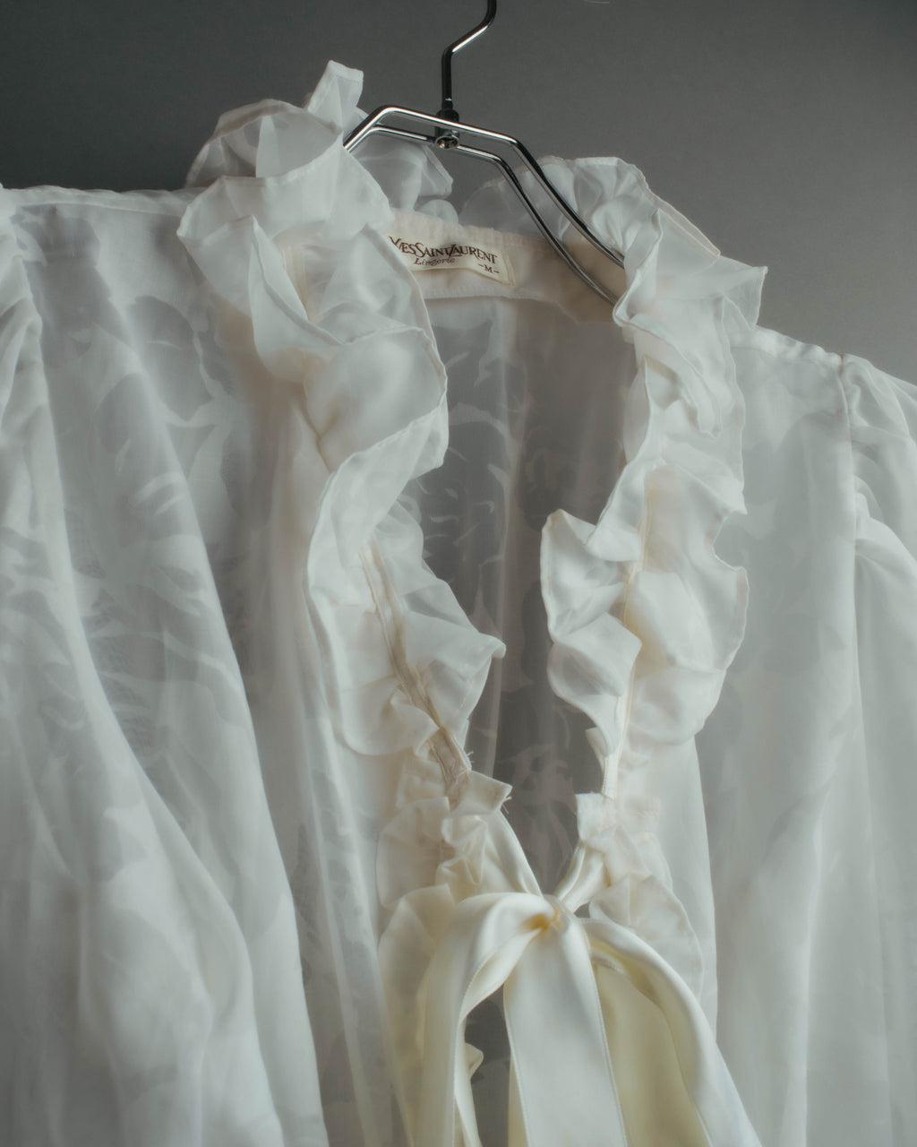 “Yves Saint Laurent” 80’s-90’s Sheer floral ruffle lingerie robe