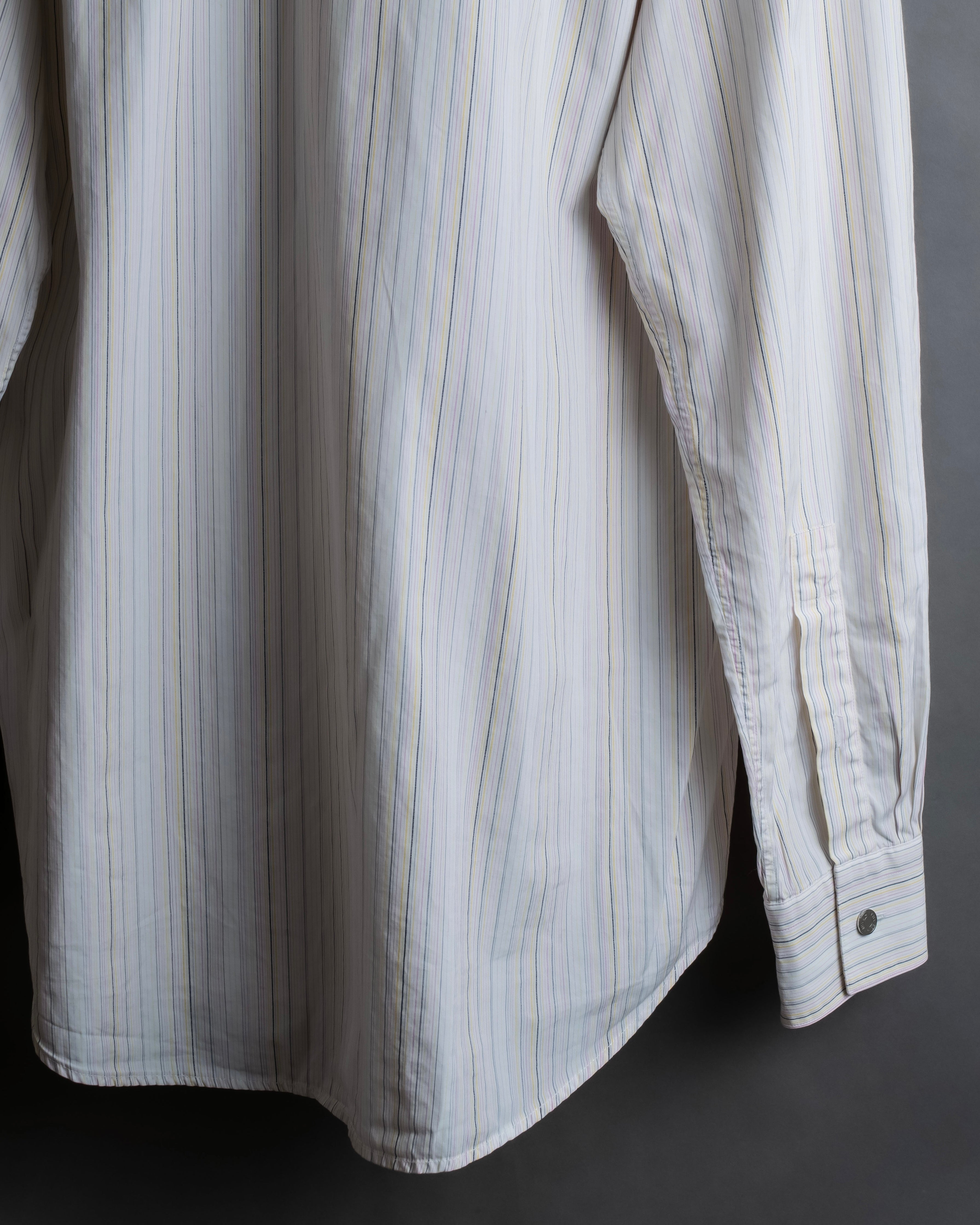"HERMES" Multi-stripe pattern hand-sewn nuance cotton shirt