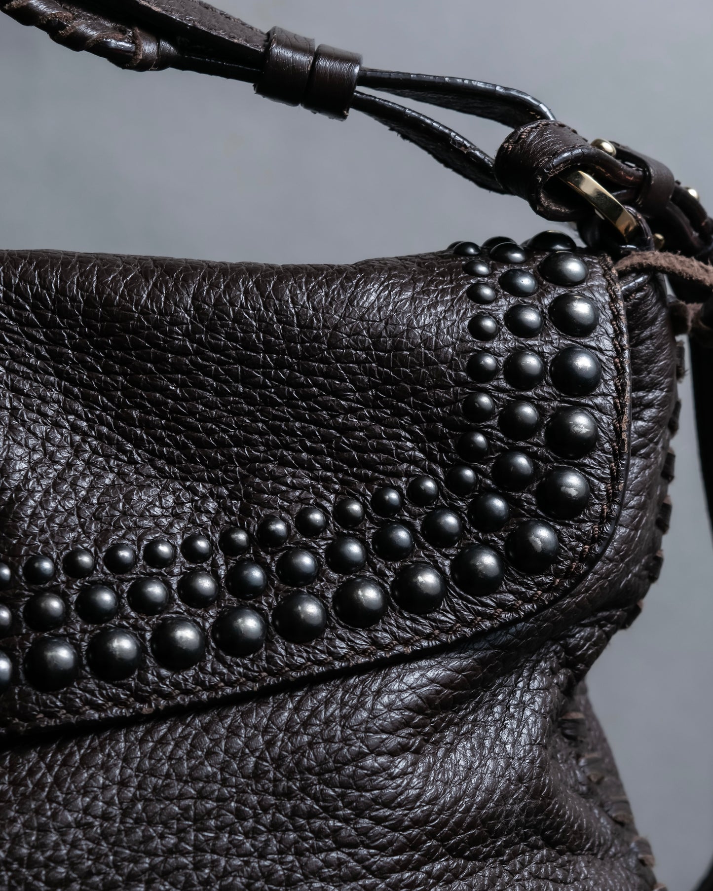 "Sergio Rossi" Stud design horizontal leather 2way shoulder bag