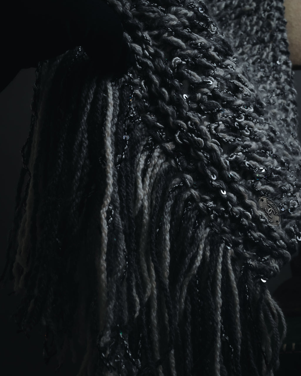 "CHANEL" 2005AW fantasy yarn embellished fringe scarf