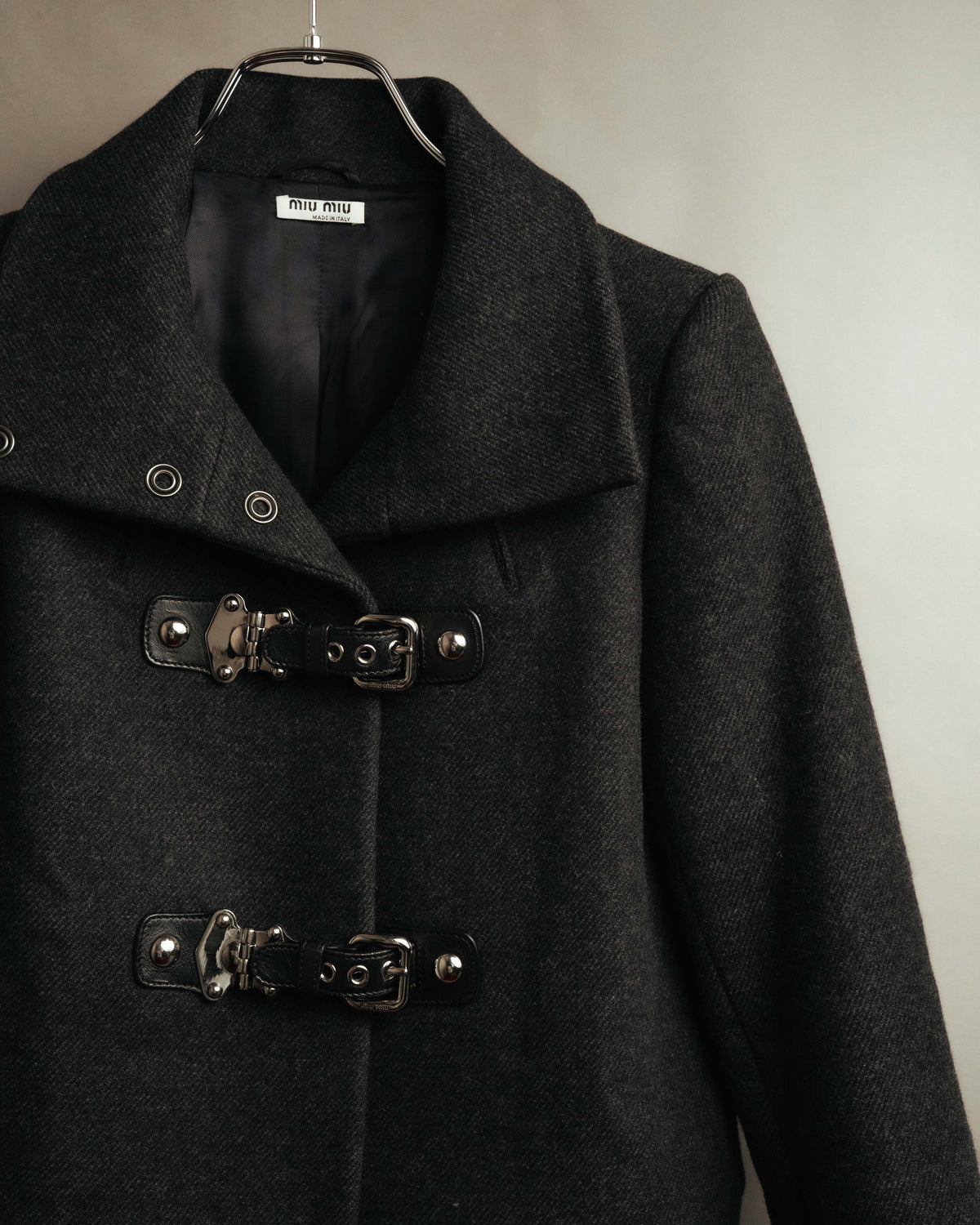 “miu miu” 00’s-10’s Wool angora leather buckle coat