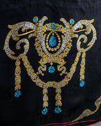 "Cartier" Gemstone brooch motif silk square scarf