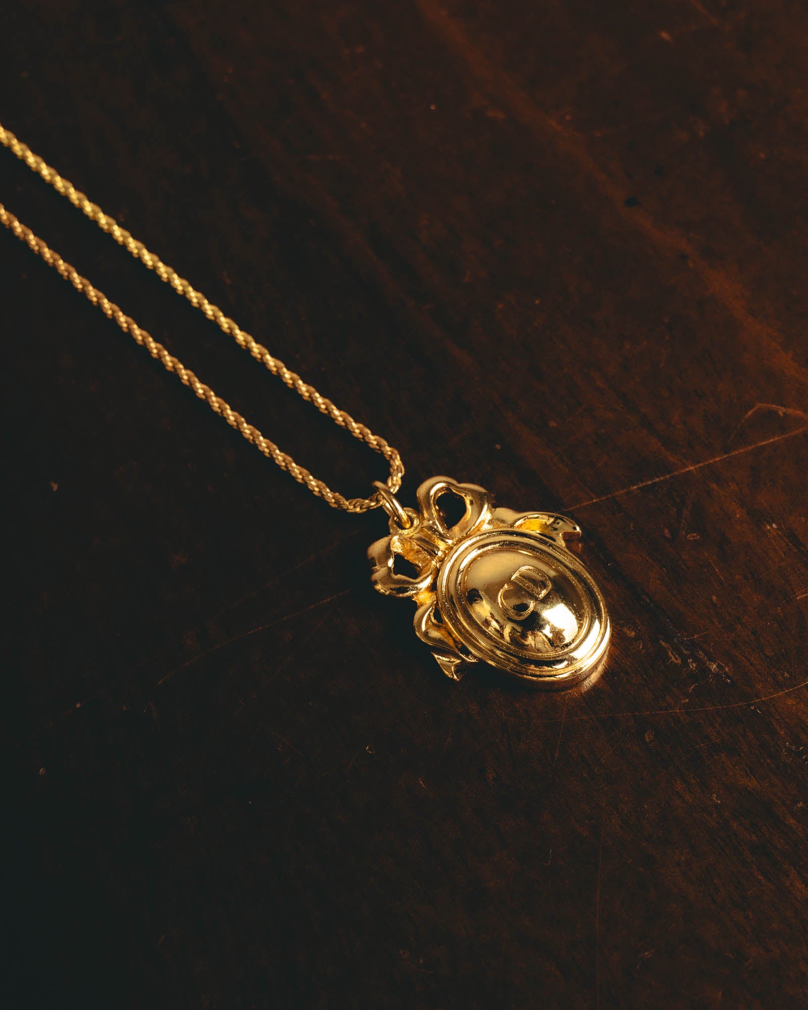 "Christian Dior" 80's-90's Gold monogram pendant necklace