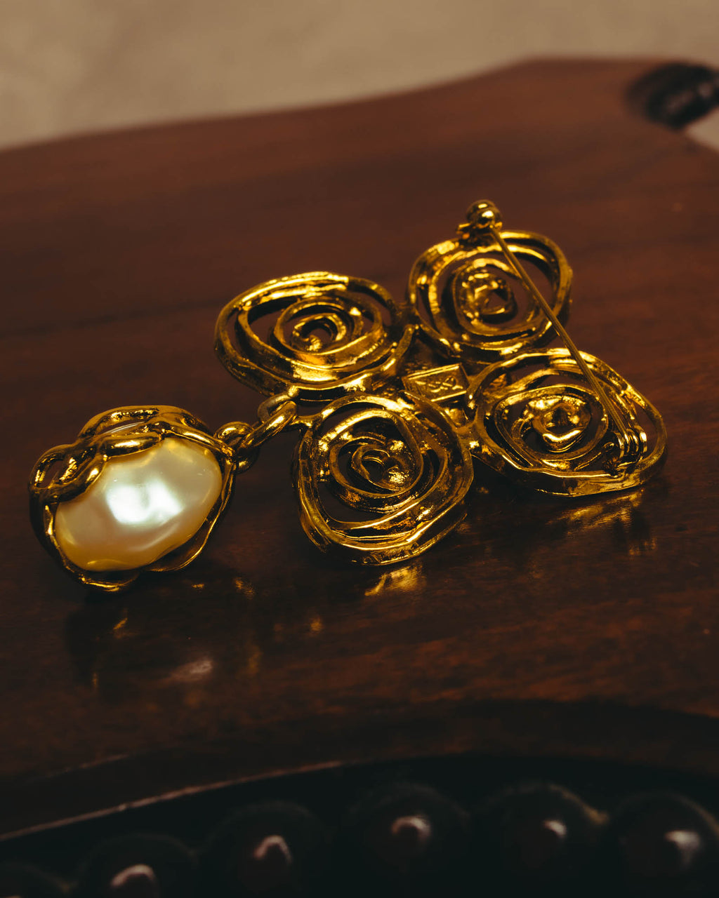 "Yves Saint Laurent" 80's-90's Baroque faux pearl brooch