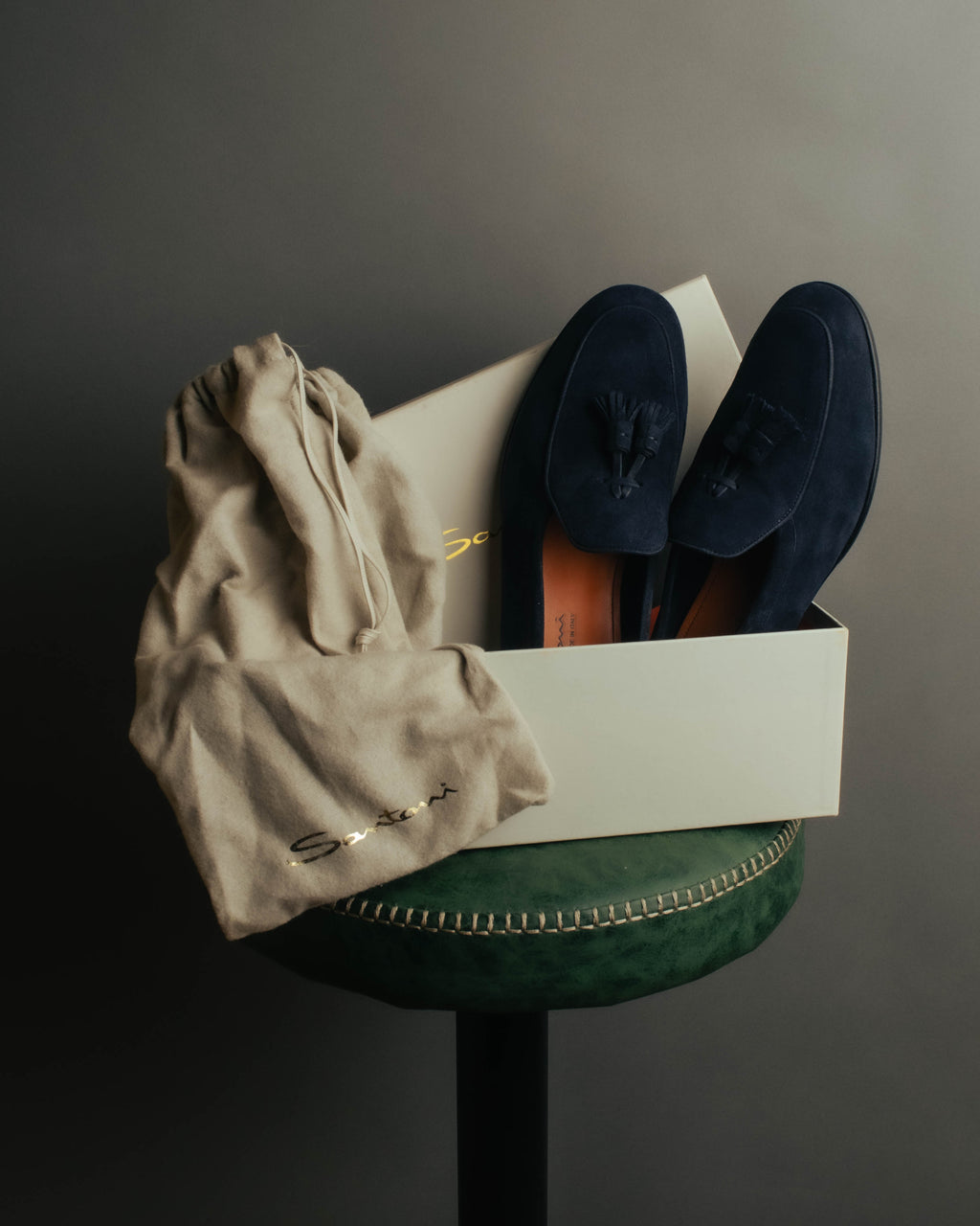 "Santoni" 2010's-2020's Elegant navy suede tassel loafers