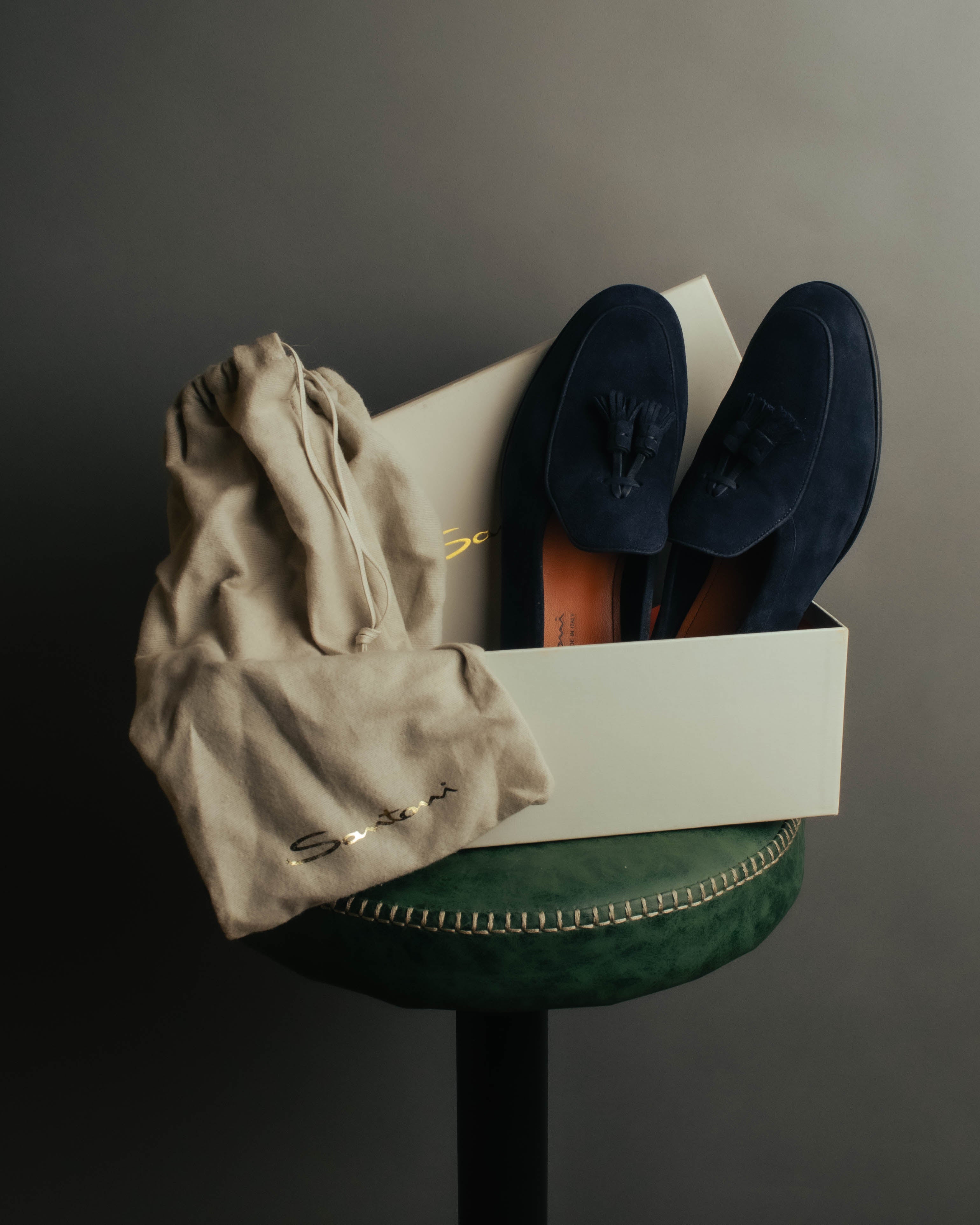 "Santoni" 2010's-2020's Elegant navy suede tassel loafers
