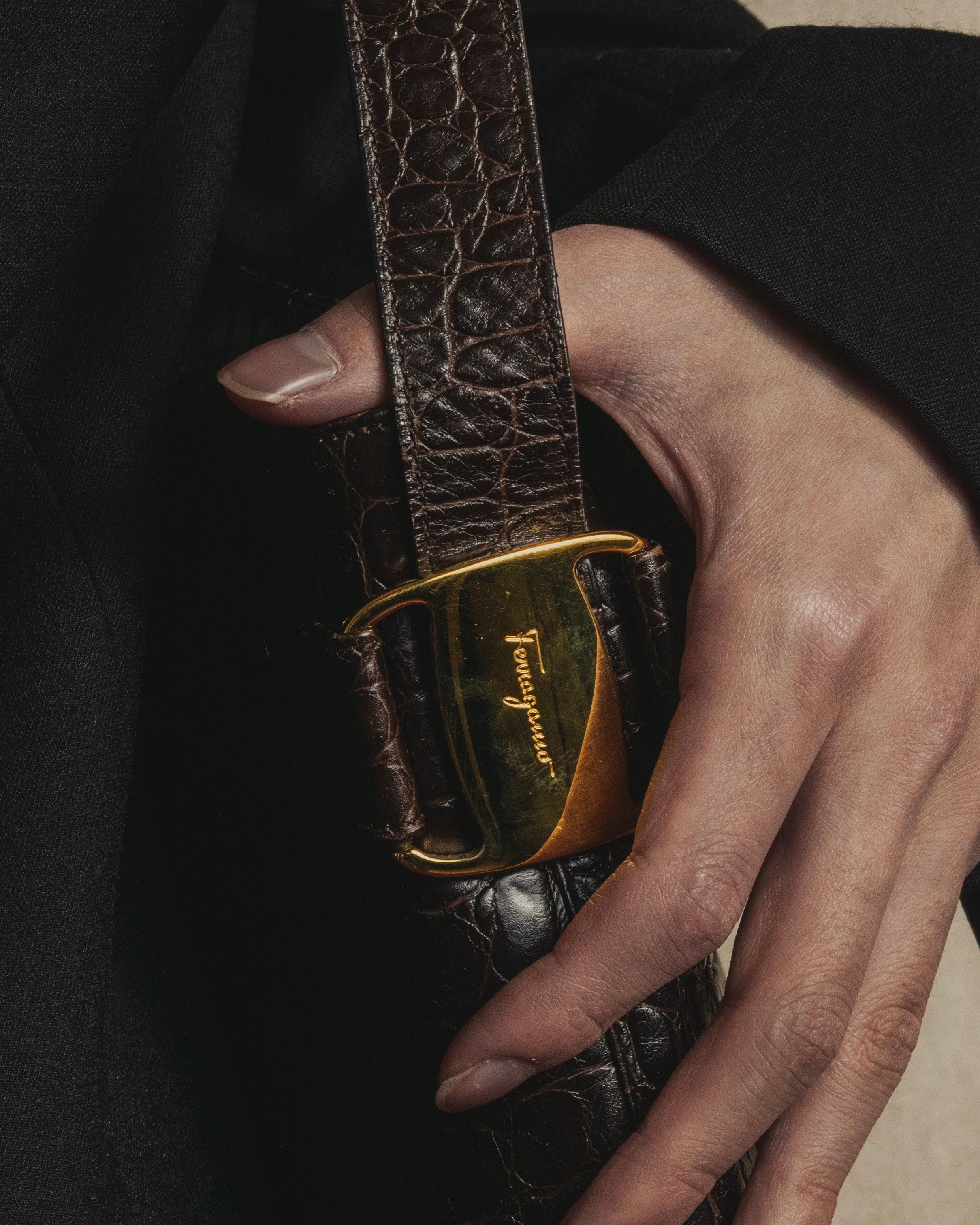 Bolso de hombro tipo vara con estampado de cocodrilo de los años 90 de Salvatore Ferragamo