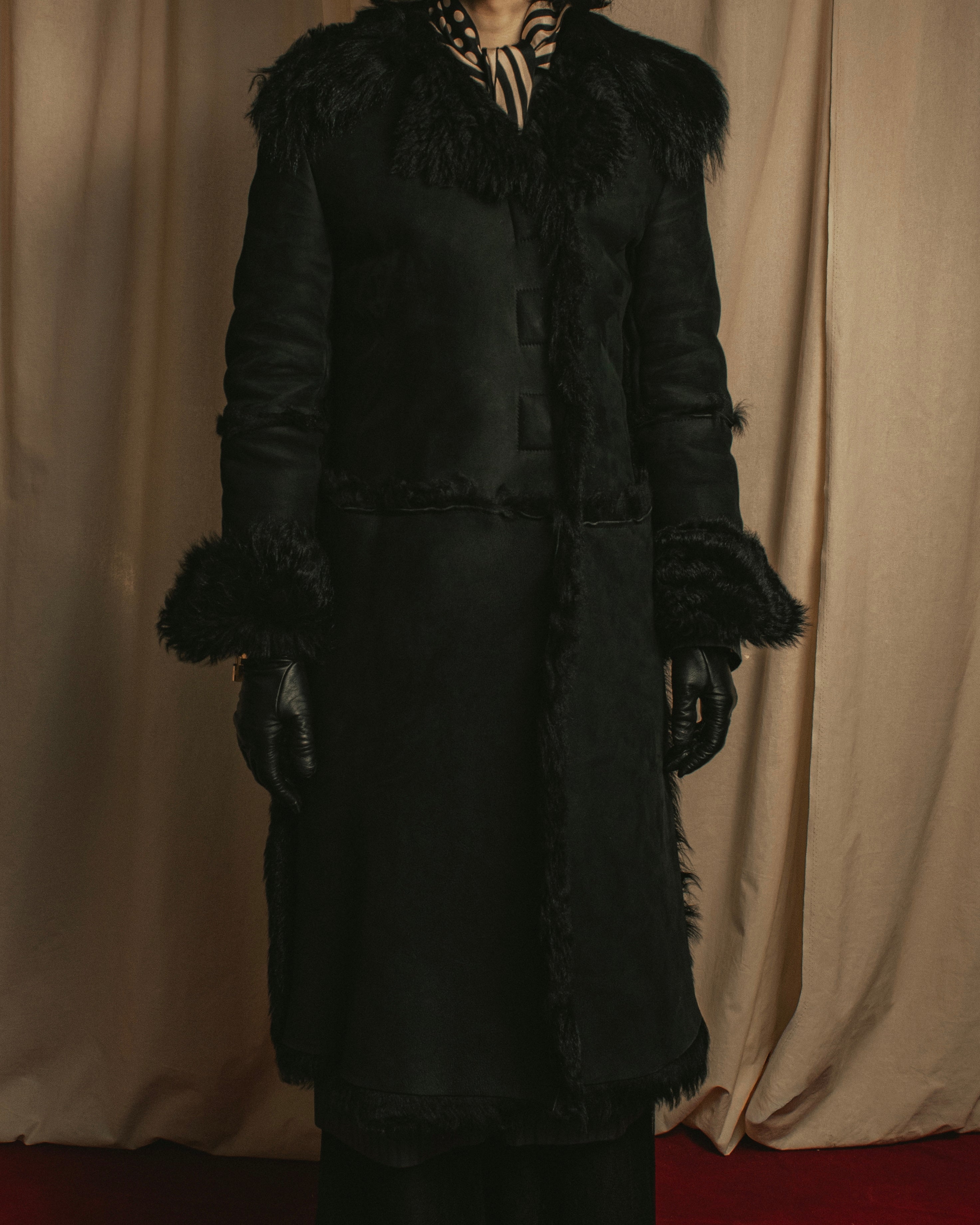 -SPECIAL- "GUCCI" 90's-00's Leather combination fur long coat