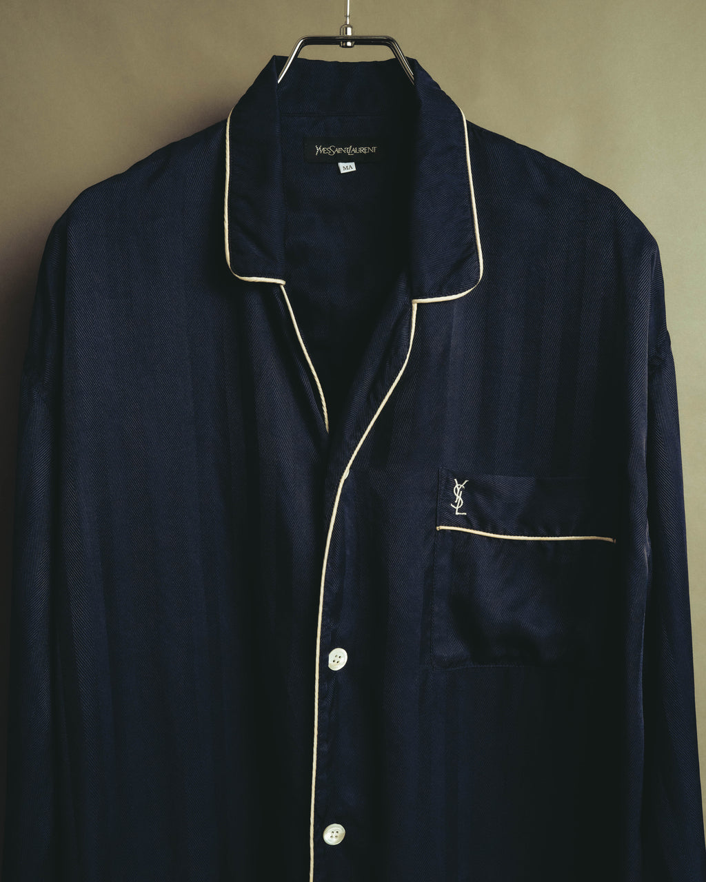 "Yves Saint Laurent" 90's-00's Herringbone silk pajama shirt
