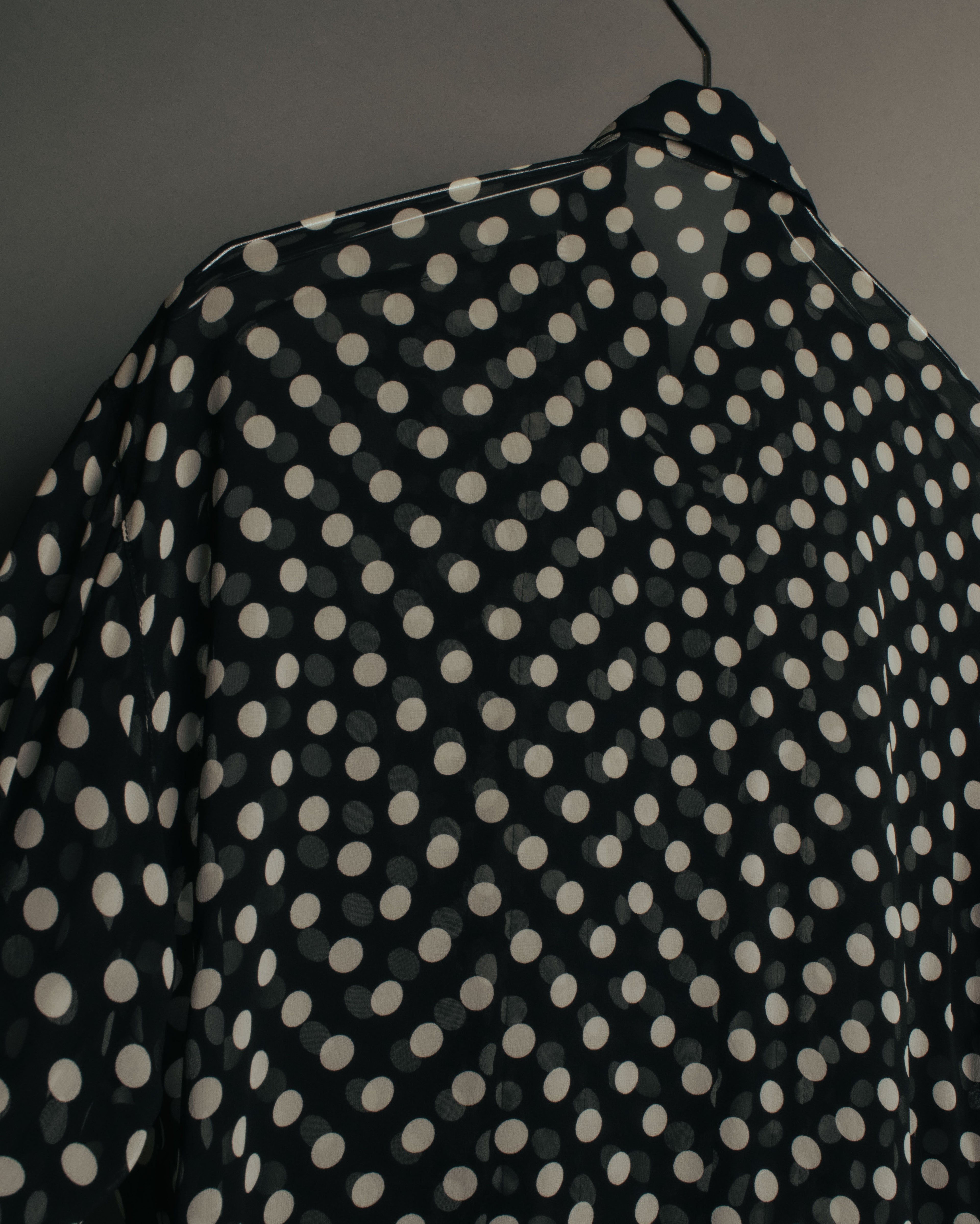 “GIANNI VERSACE COUTURE” 90’s Sheer mixed pattern ruffle blouse