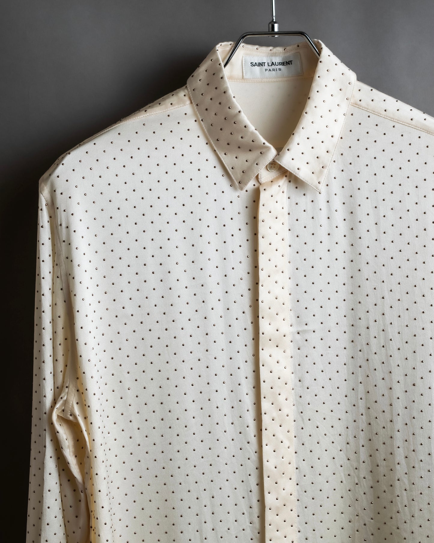 "Saint Laurent Paris" 100% silk rhinestone design shirt