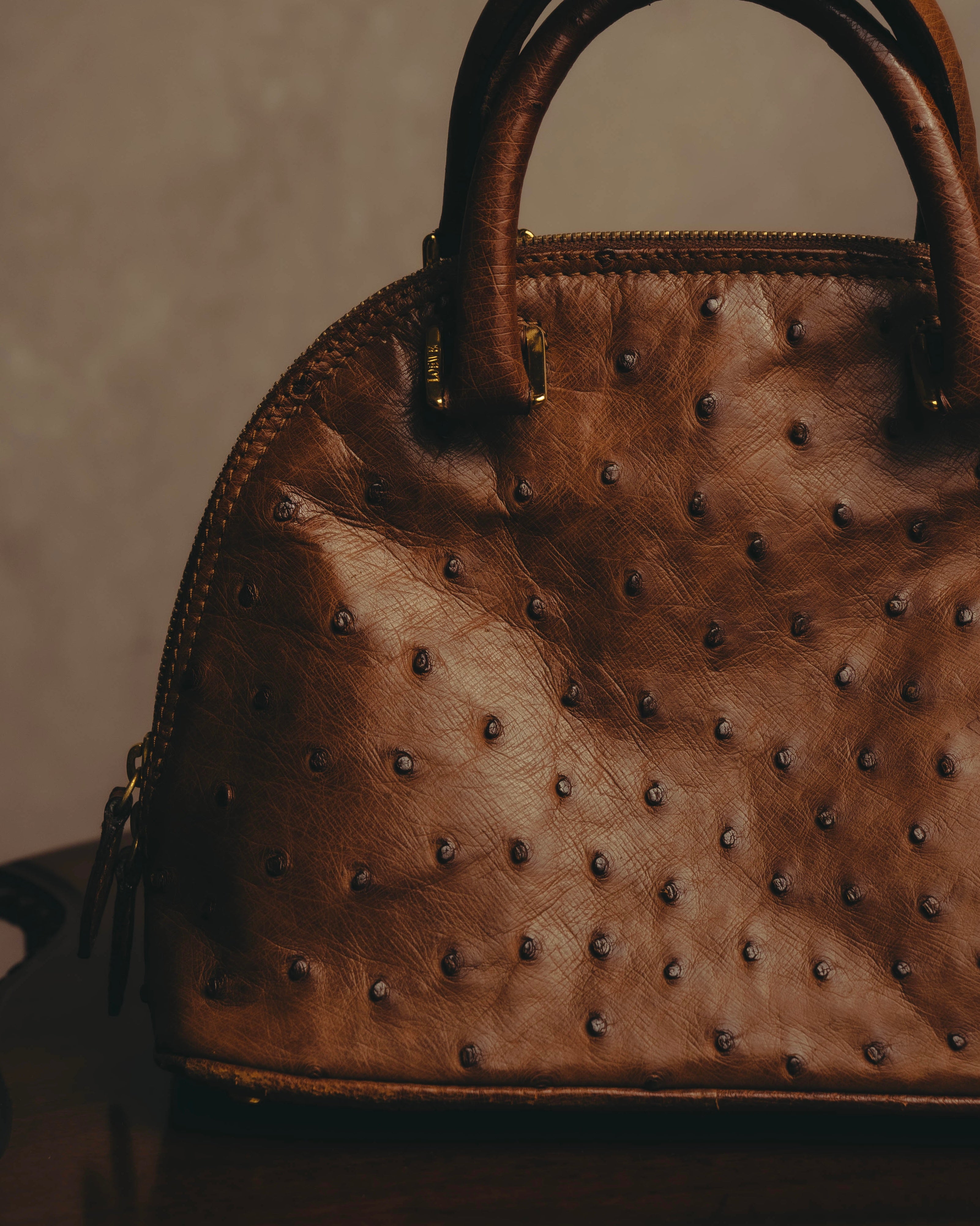 "LOEWE" 80's-90's Classic ostrich leather top handle handbag