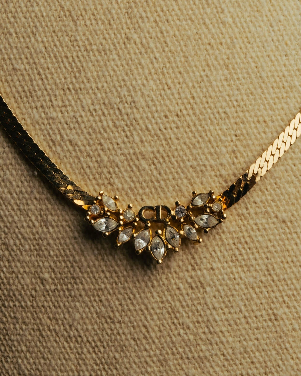 "Christian Dior" 80's-90's Rhinestone logo necklace