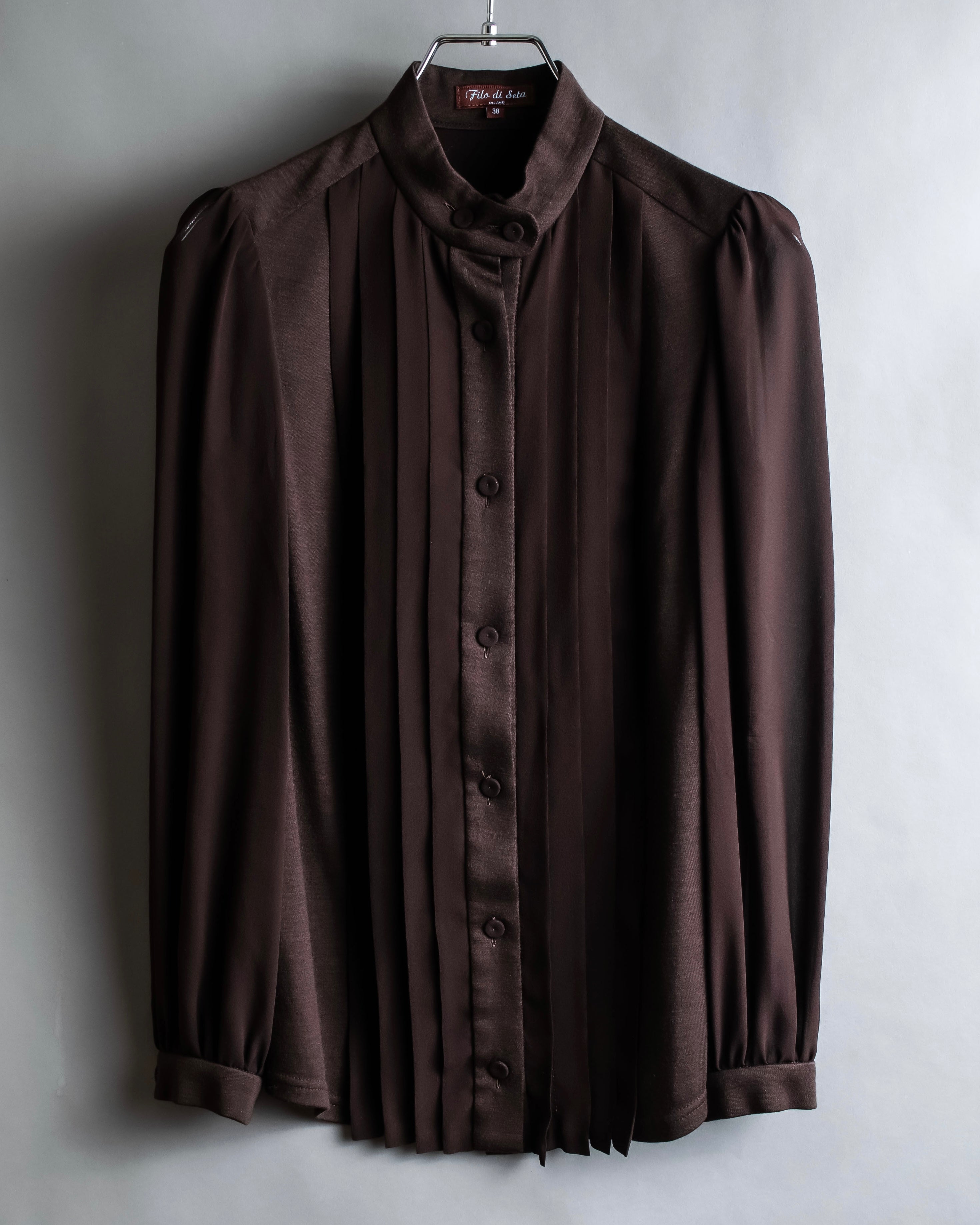 "Filo di Seta" Front pleated design stand-up collar shirt