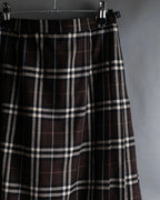 "BURBERRY" Brown tartan check pleated wrap skirt
