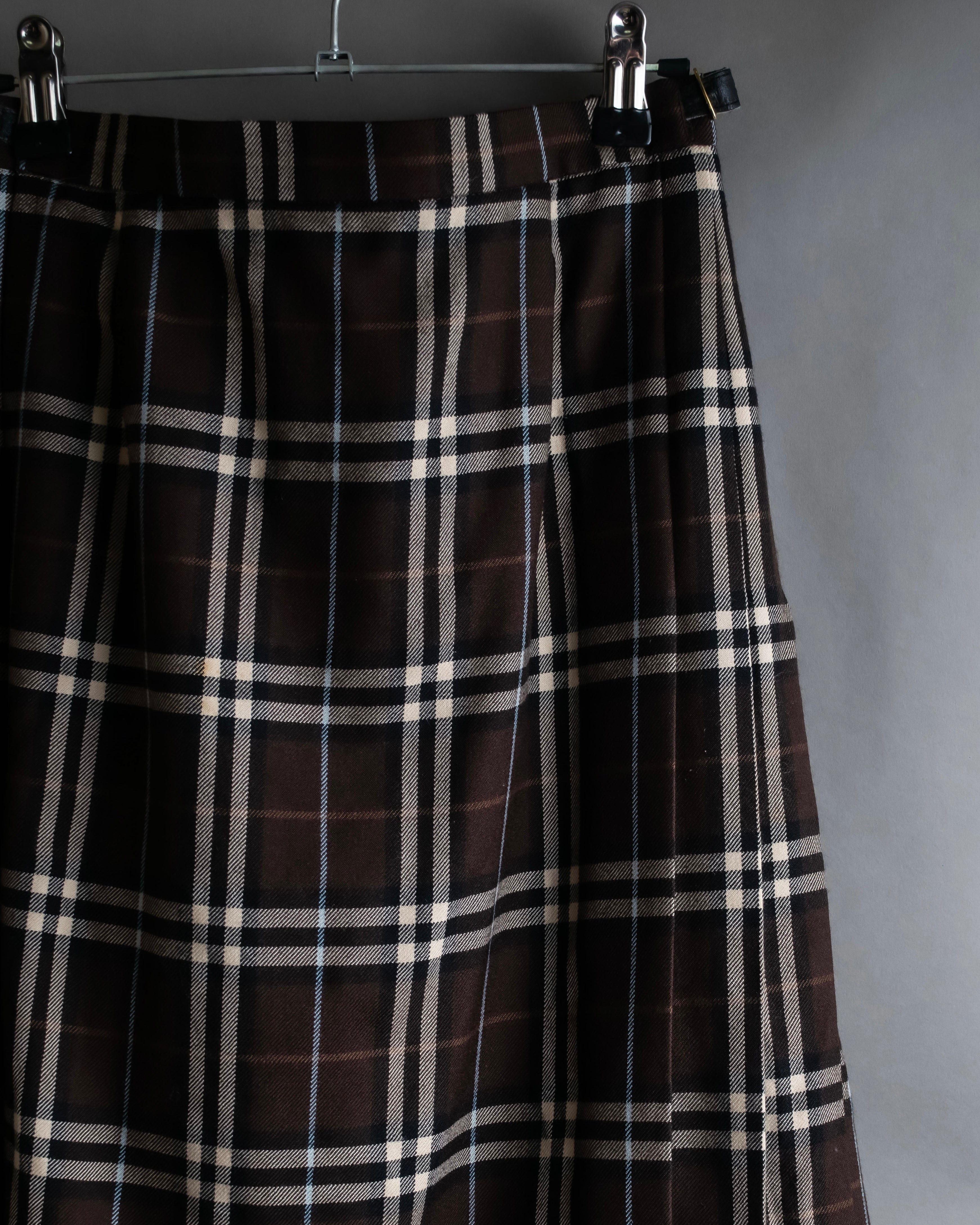 "BURBERRY" Brown tartan check pleated wrap skirt