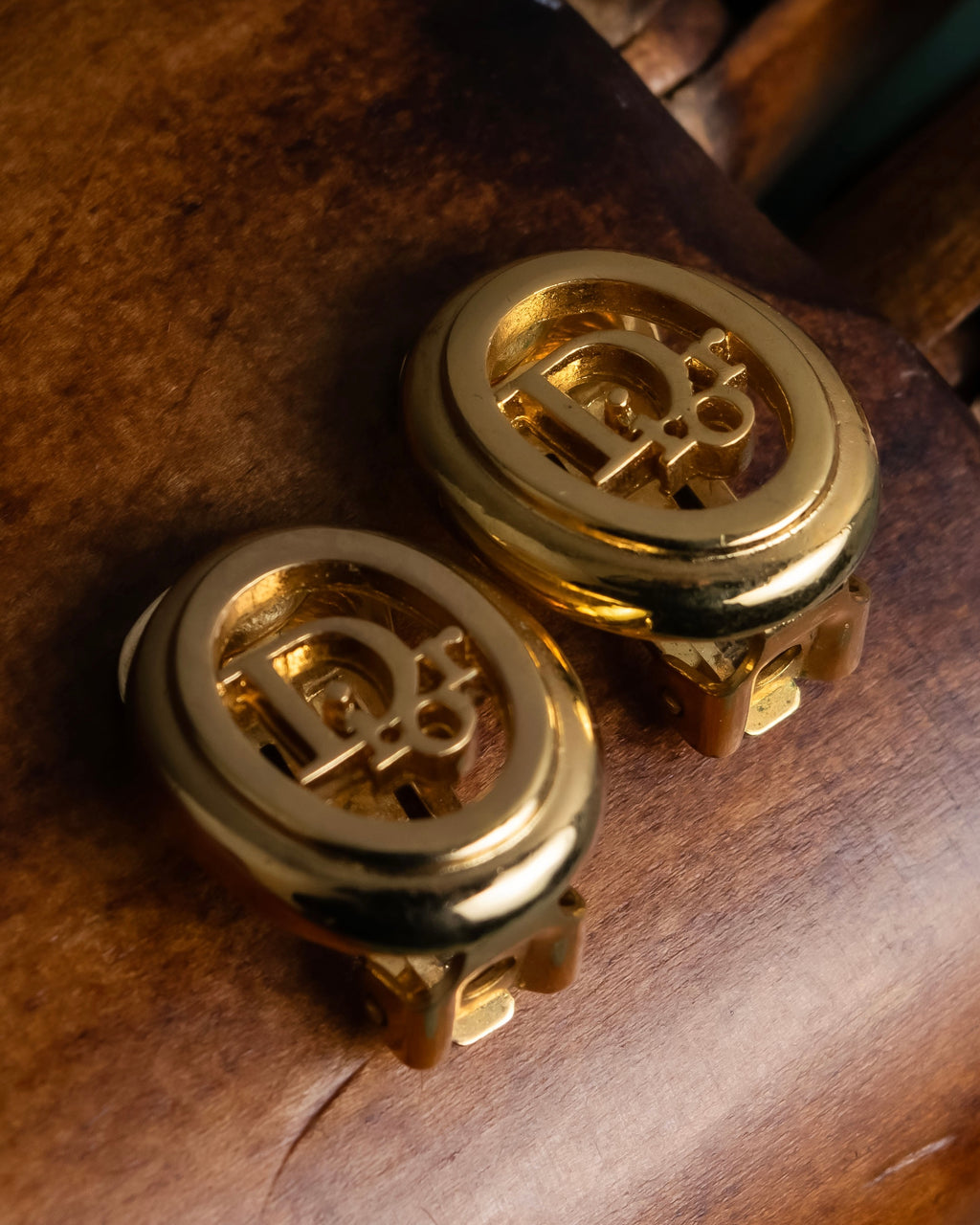 "Christian Dior" Logo cutout design gold earrings