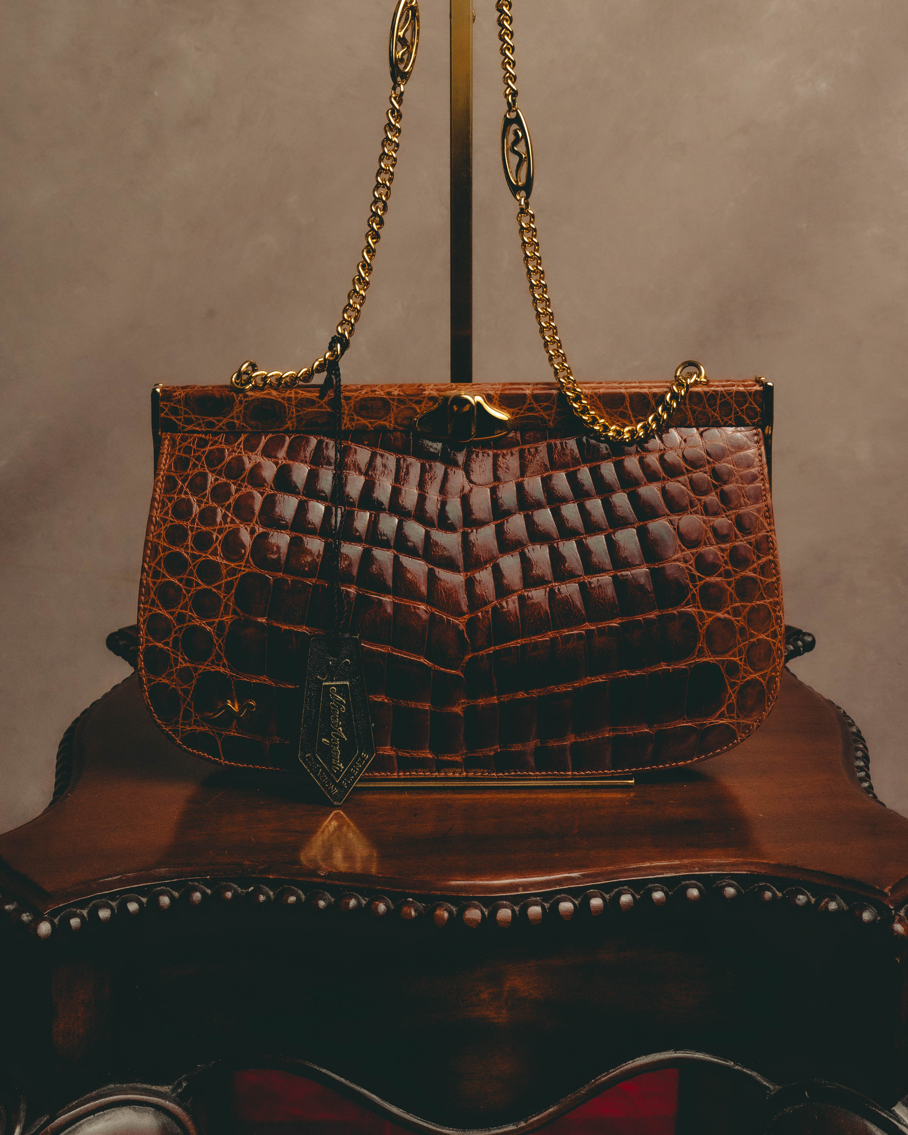 "Nieri Argenti" Crocodile leather frame chain shoulder bag
