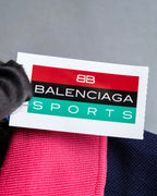 "Balenciaga Sports" Pink & yellow collar long sleeve polo shirt
