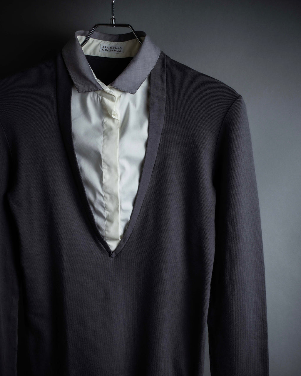 "BRUNELLO CUCINELLI" Layered shirt docking design knit pullover