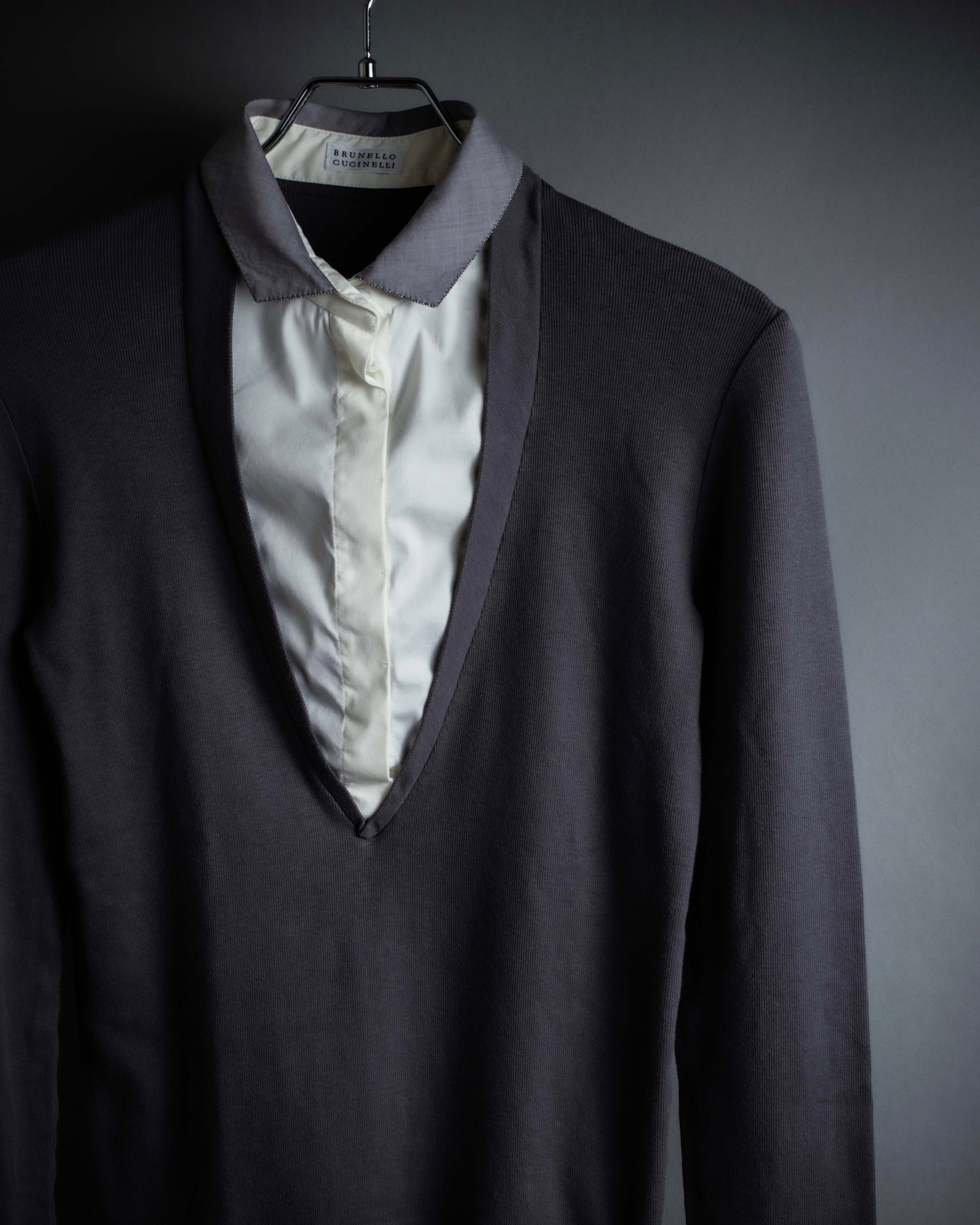 "BRUNELLO CUCINELLI" Layered shirt docking design knit pullover