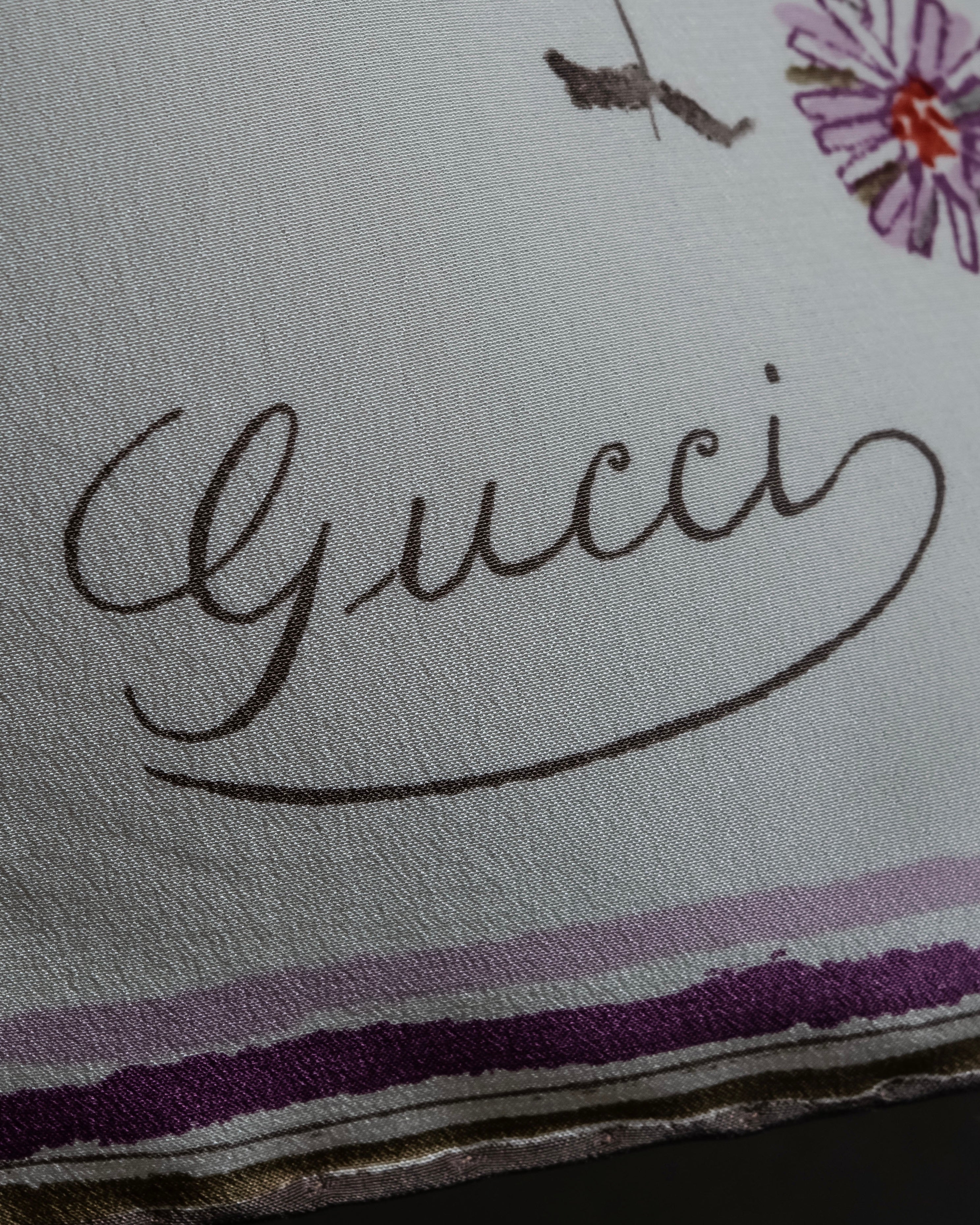 “GUCCI” Botanical printed silk scarf
