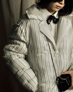 "MAISON MARGIELA" Multi-stripe pattern quilted padded oversized tailored coat