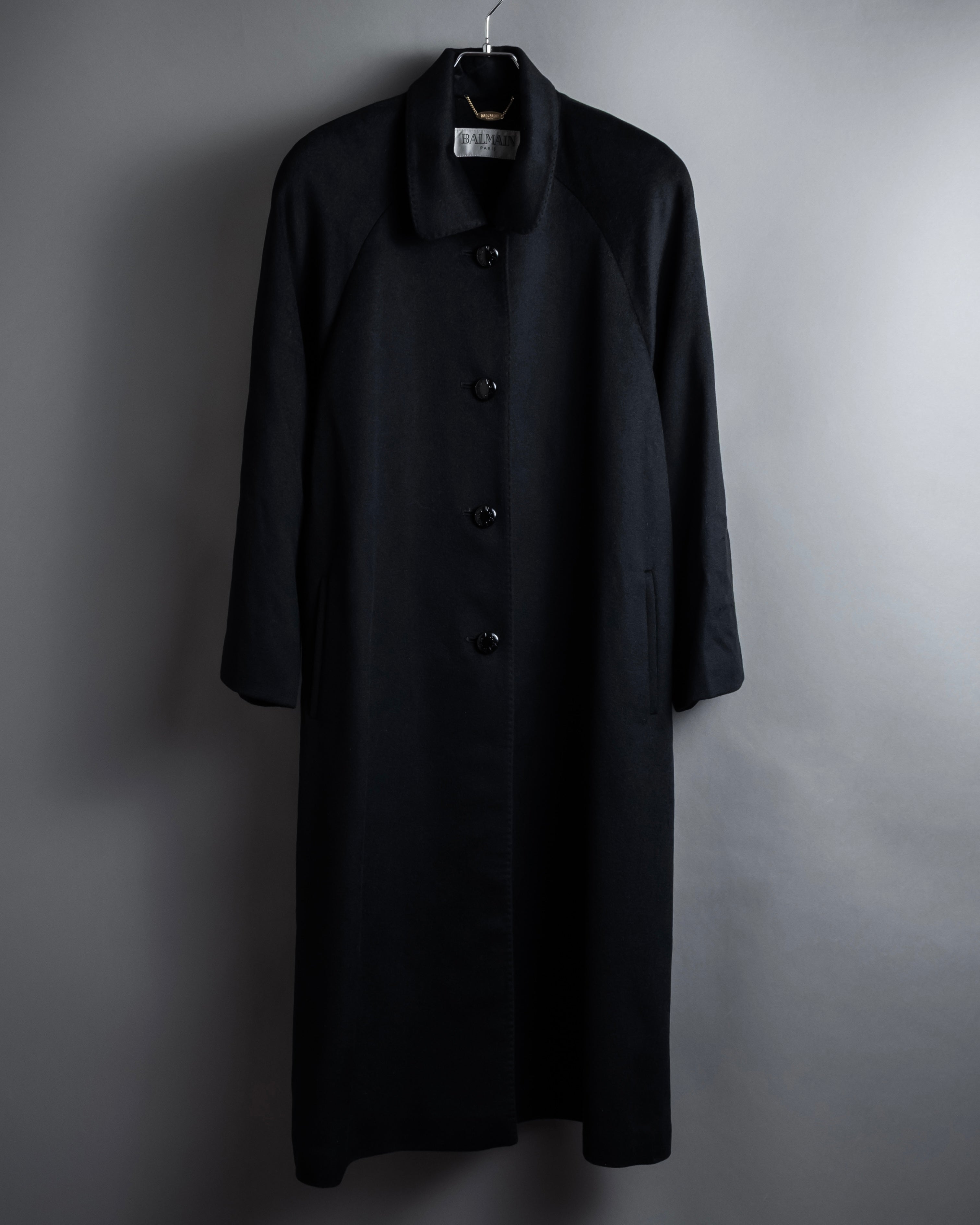 "BALMAIN" Raglan sleeve 100% cashmere stand collar coat